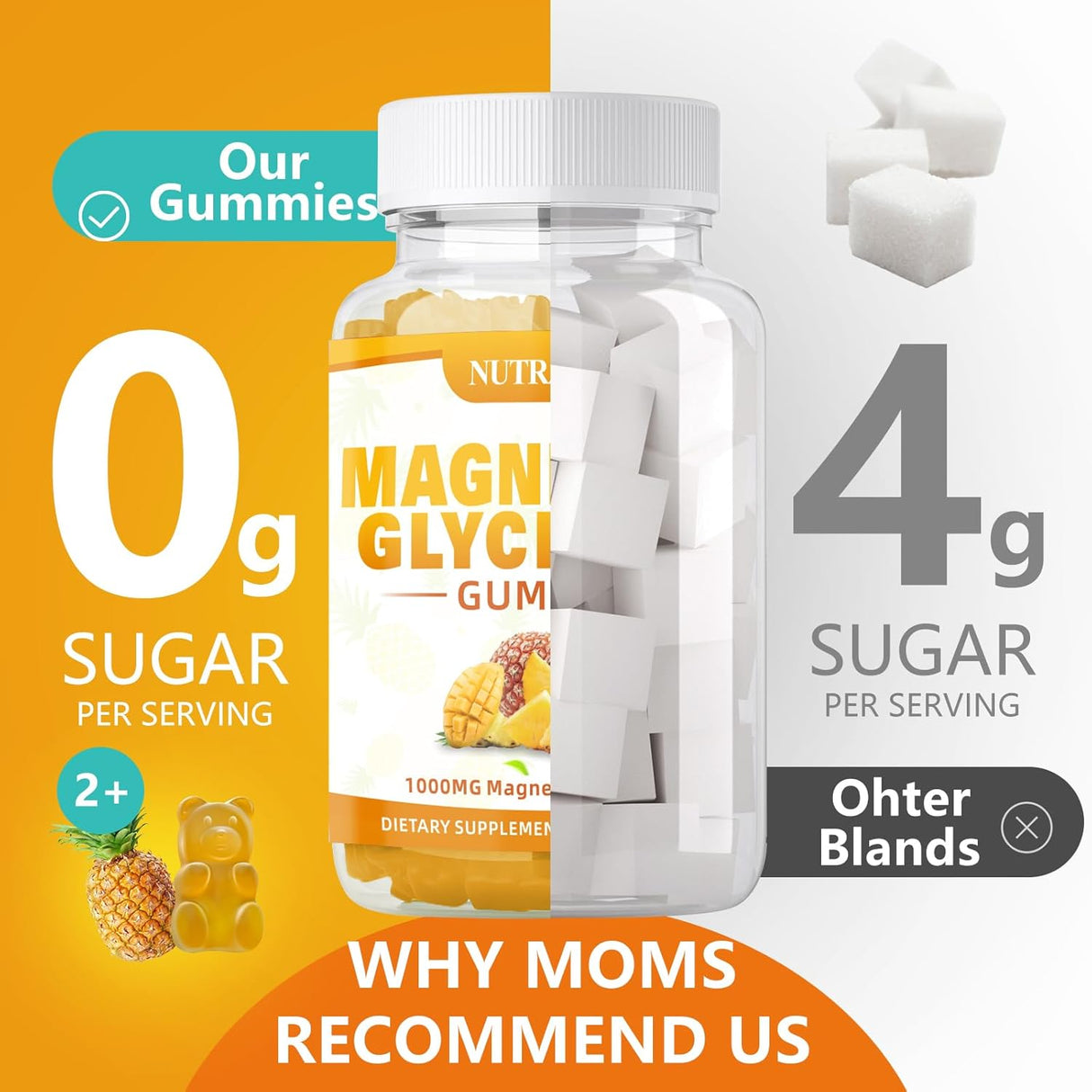 Suplemento de glicinato de magnesio 1000 mg con L-treonato