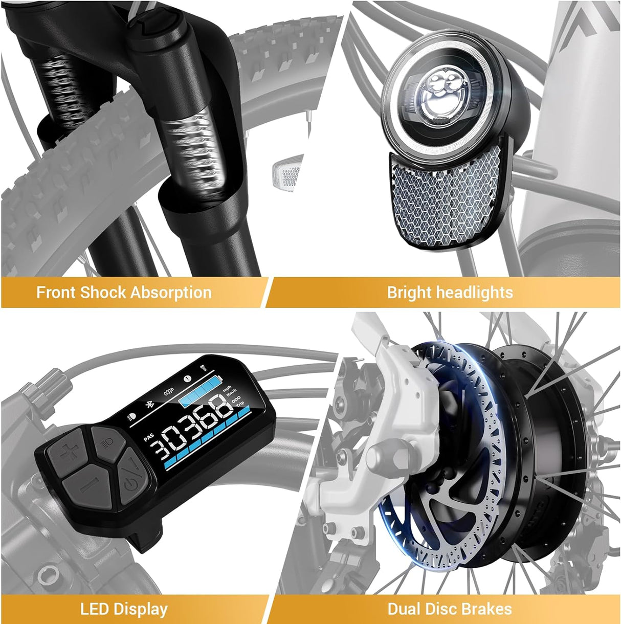 Bicicleta eléctrica TST 800W, 40 millas, 7 velocidades, 26