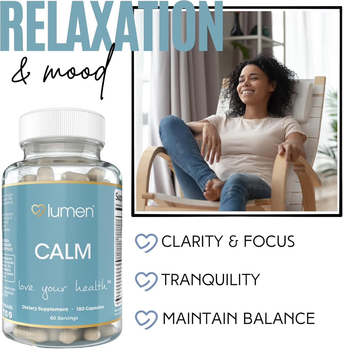 Calm para Mujer – 1200mg, Ashwagandha, 180 cápsulas