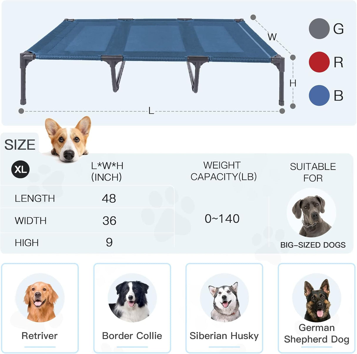 Cama Elevada para Perros Suddus, Impermeable, XL, Portátil