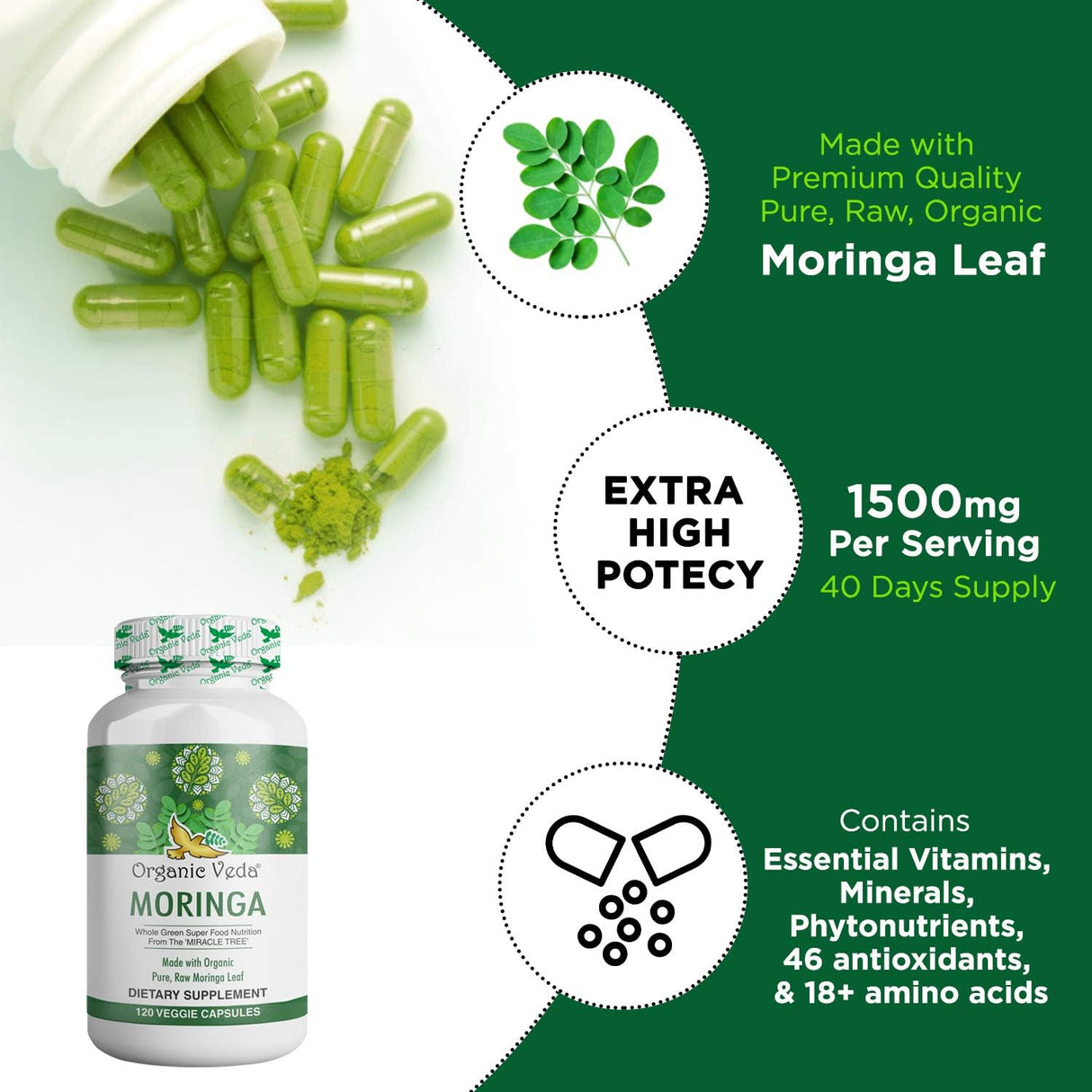Cápsulas de Moringa Oleifera 1200 mg - Suplemento Energizante