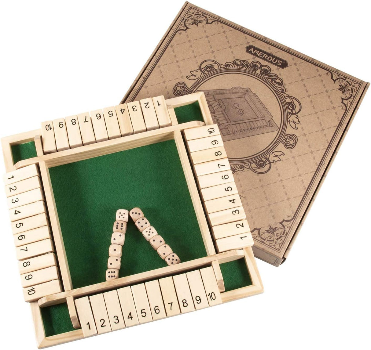 Juego de Mesa Amerous Shut The Box con 12 Dados, 1-4 Jugadores