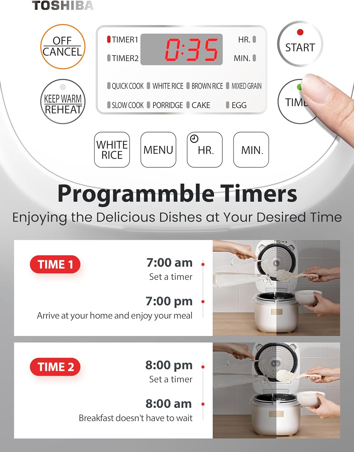 Olla arrocera Toshiba 3 tazas, cocción fácil y temporizador