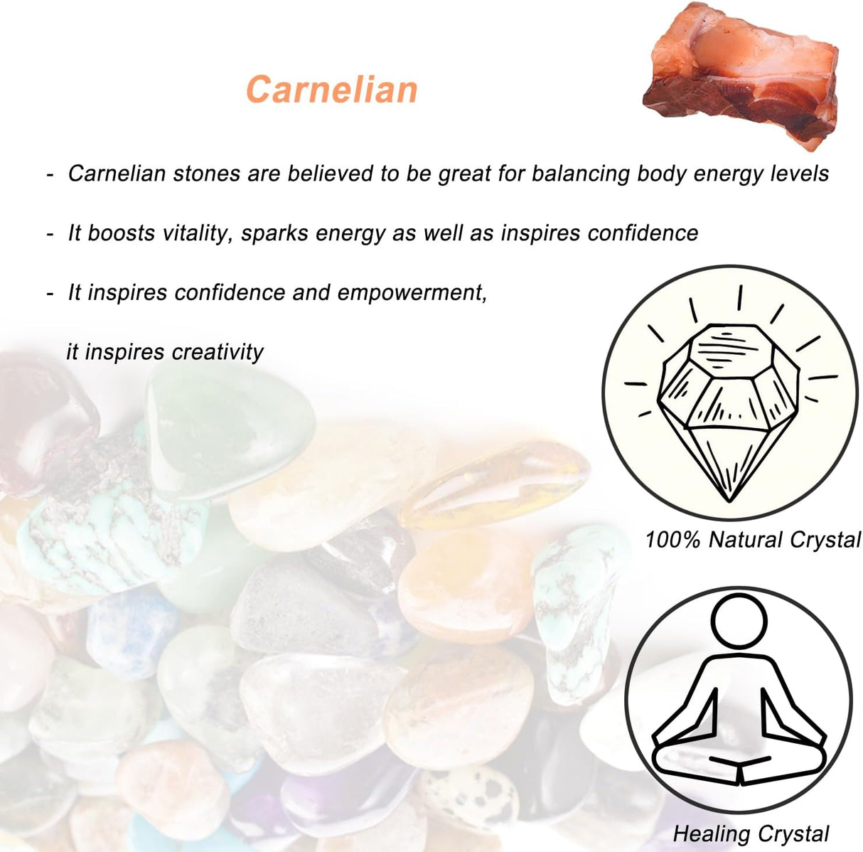 Cristales crudos de cornalina, cristales curativos grandes