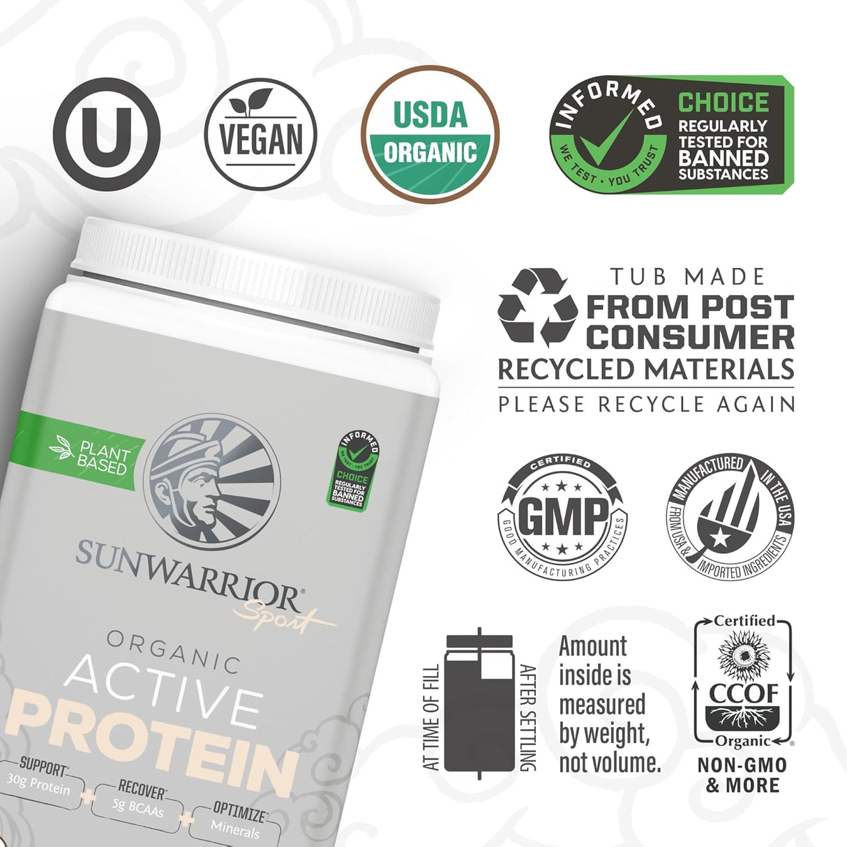 Proteína Vegana Sunwarrior 30g, Orgánica, Sin Azúcar, 20 porciones