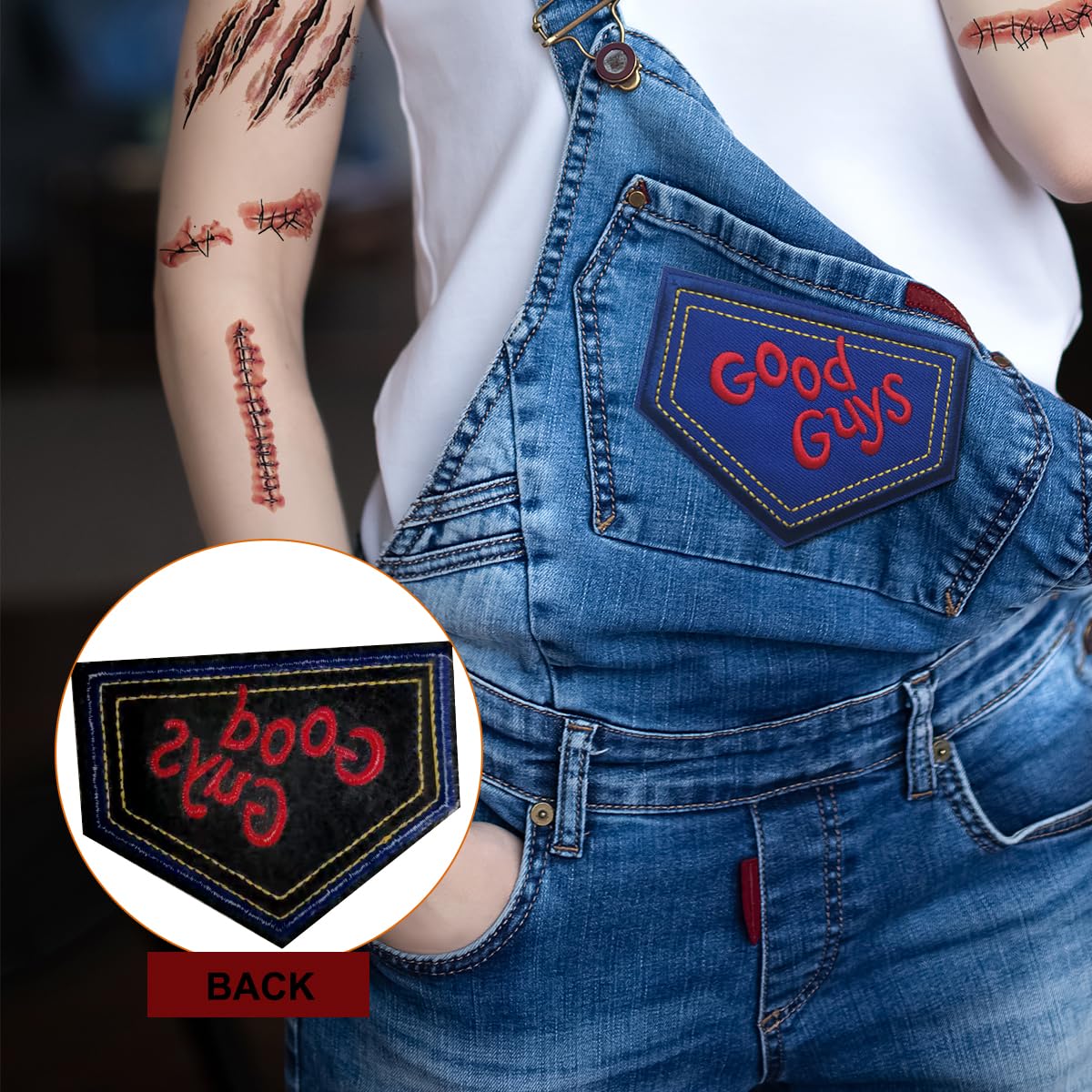 7Pcs Accesorios de Halloween, Cuchillo Falso, Parche, Tatuajes