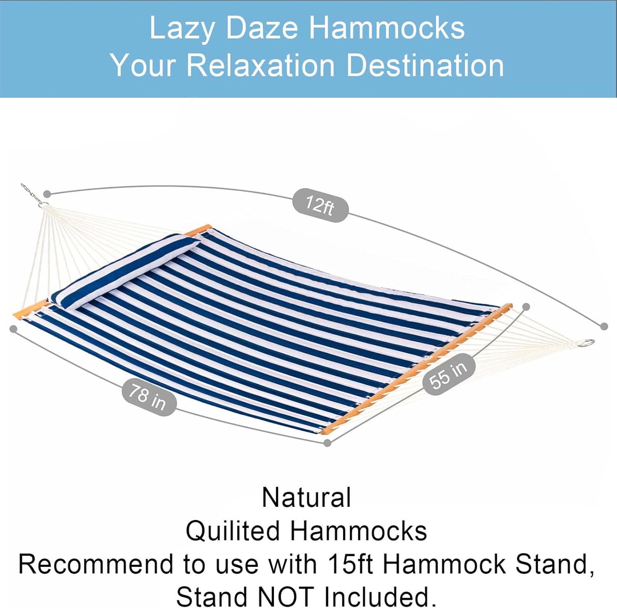 Hamaca Doble Lazy Daze 12 FT, Con Barrotes y Almohada, 450 lbs