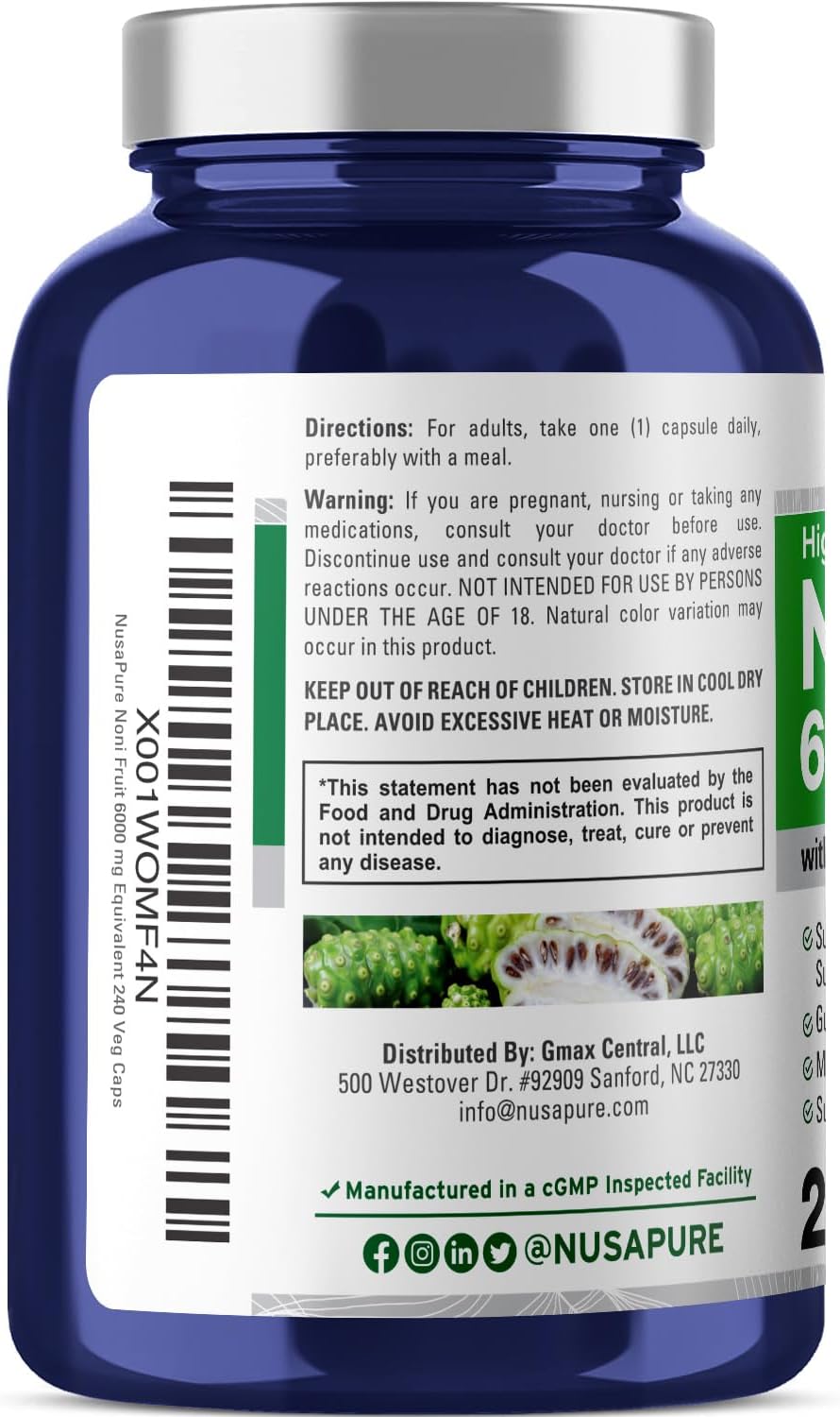 Suplemento Noni Fruit 6,000 mg 240 cápsulas vegetarianas