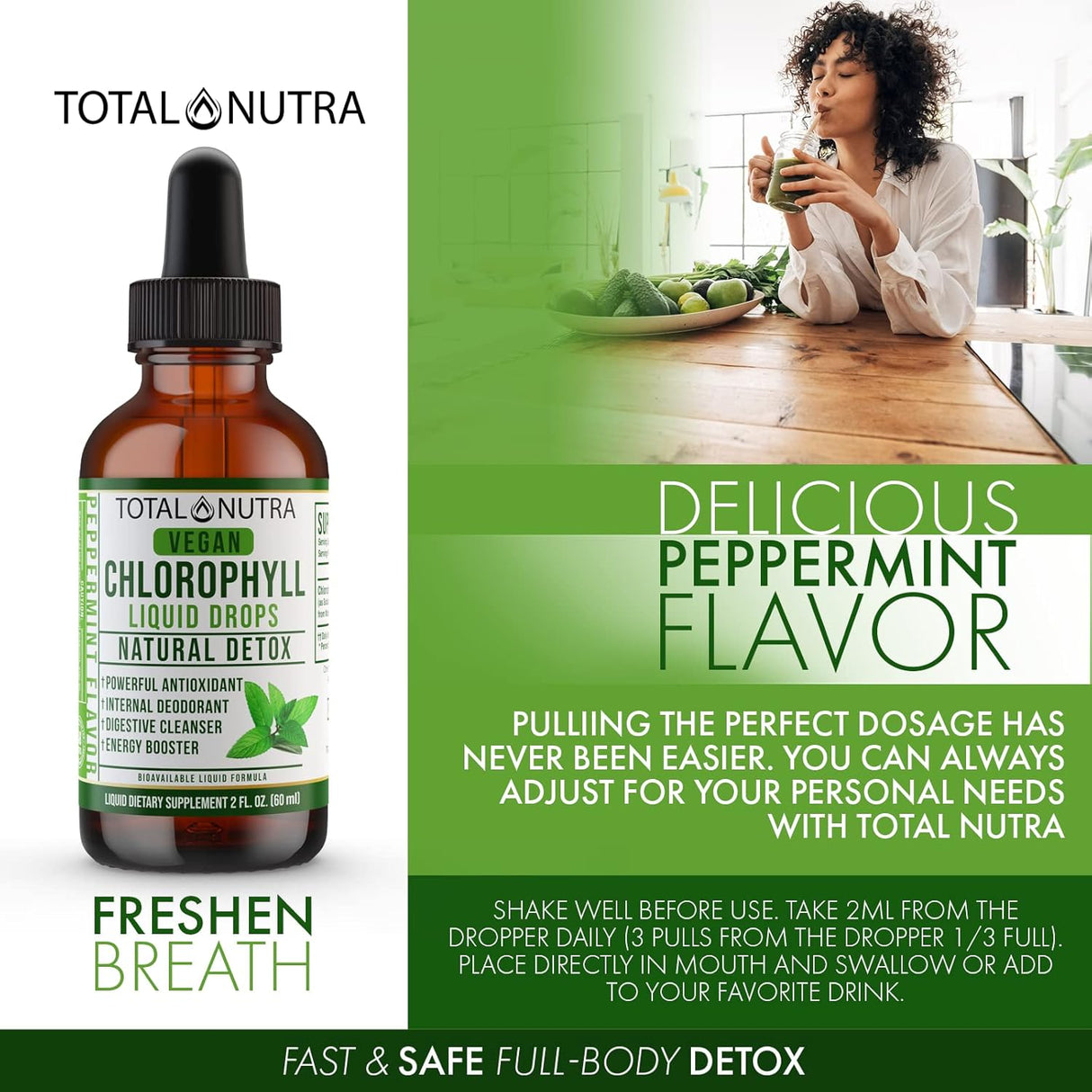 Suplemento Gotas líquidas de clorofila con sabor a menta 2oz