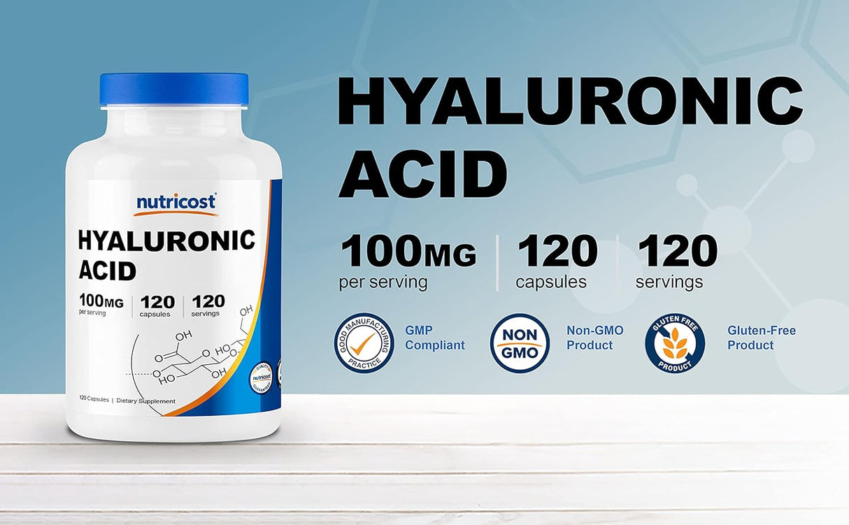 Cápsulas de ácido hialurónico 100 mg 120 cápsulas Nutricost