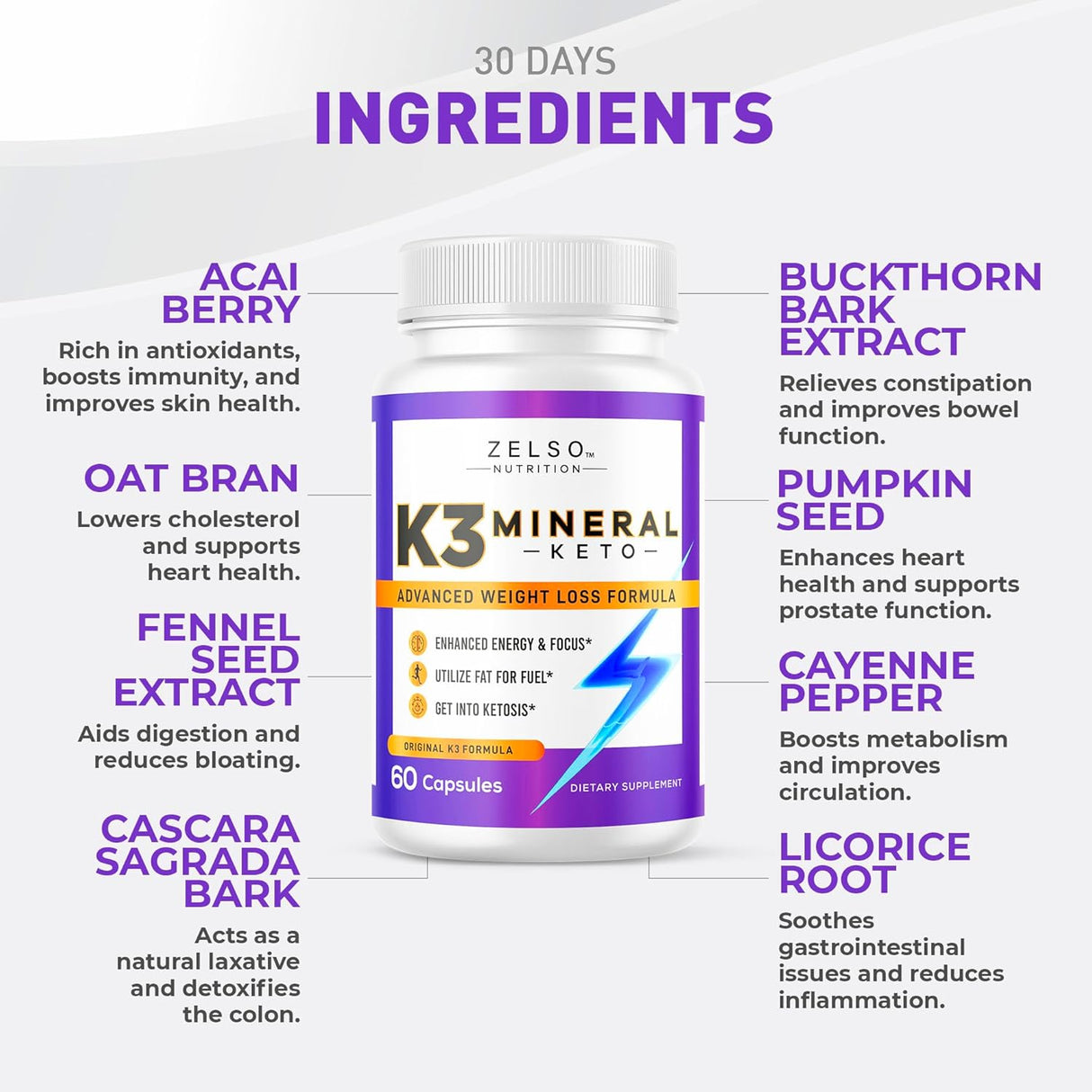 Píldoras K3 de Pérdida de Peso - Mineral + Vitaminas - 60 Caps