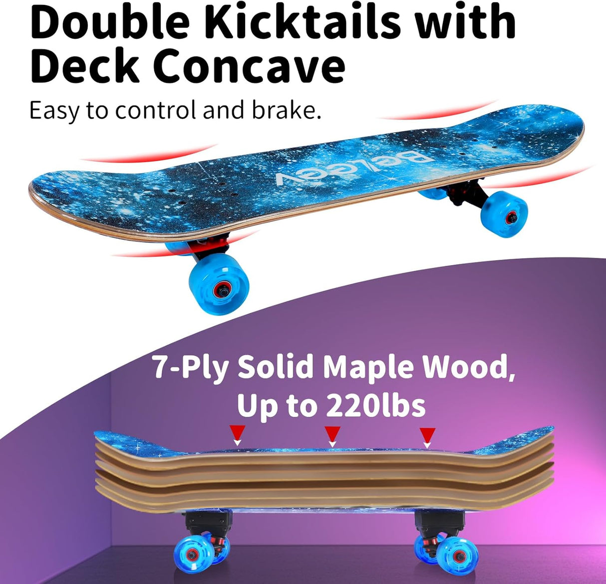 Patineta Completa para Principiantes, 31"x8", Deck de Arce