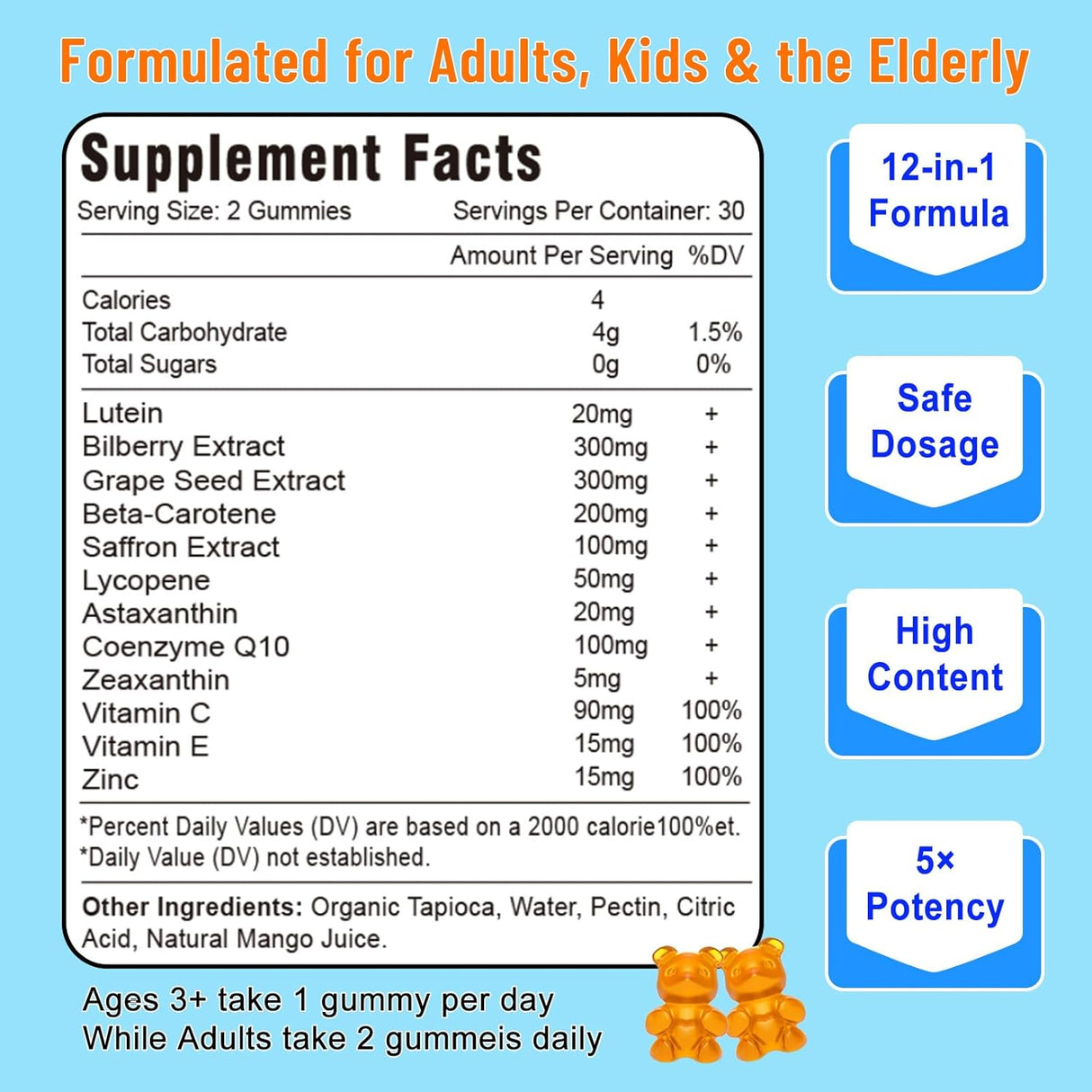 Suplementos Gomitas de luteína y zeaxantina de 20 mg