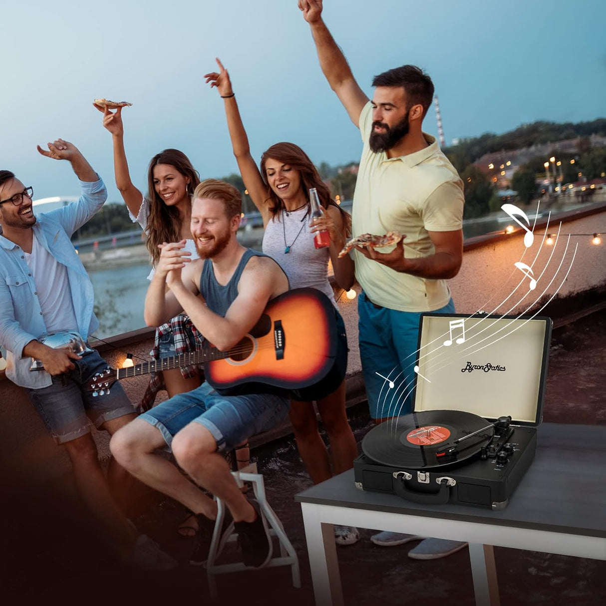 Reproductor de Vinilo Bluetooth 3 Velocidades ByronStatics, Portátil