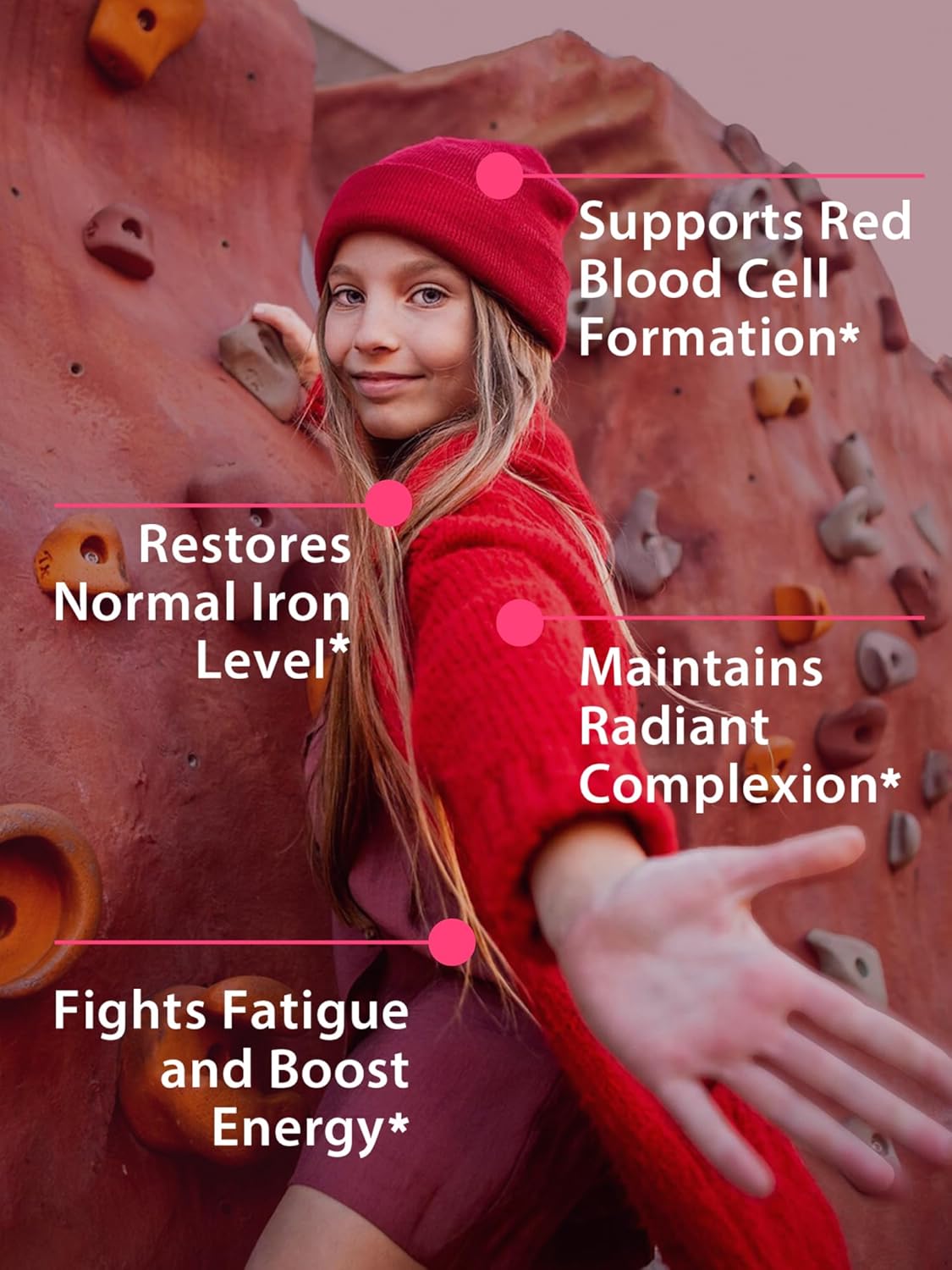 Suplemento de Hierro Vegano con Vitamina C, B6, B12, Folato, 60 caps