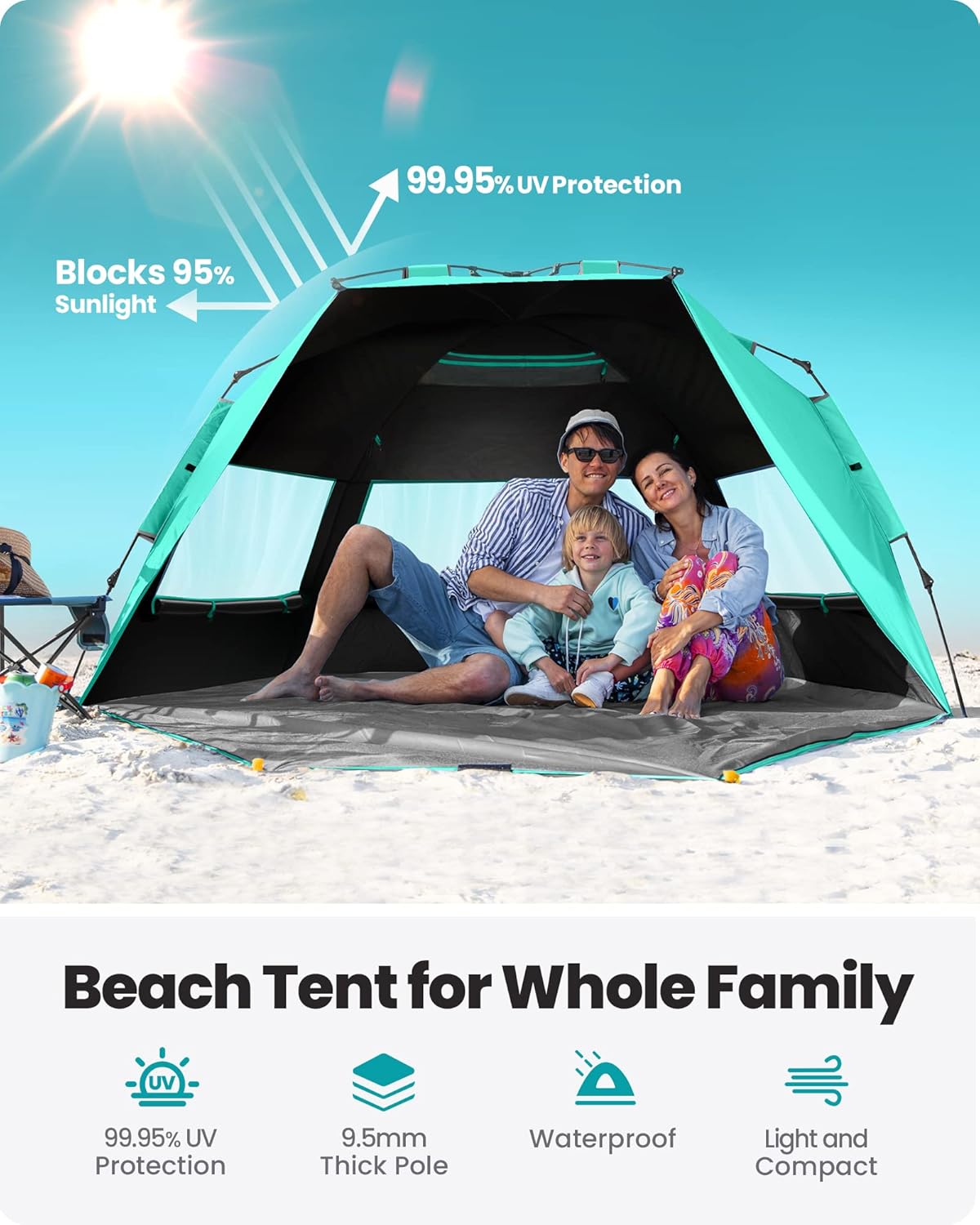 Tienda de Playa con Tecnología Blackout, Protección UV 50+