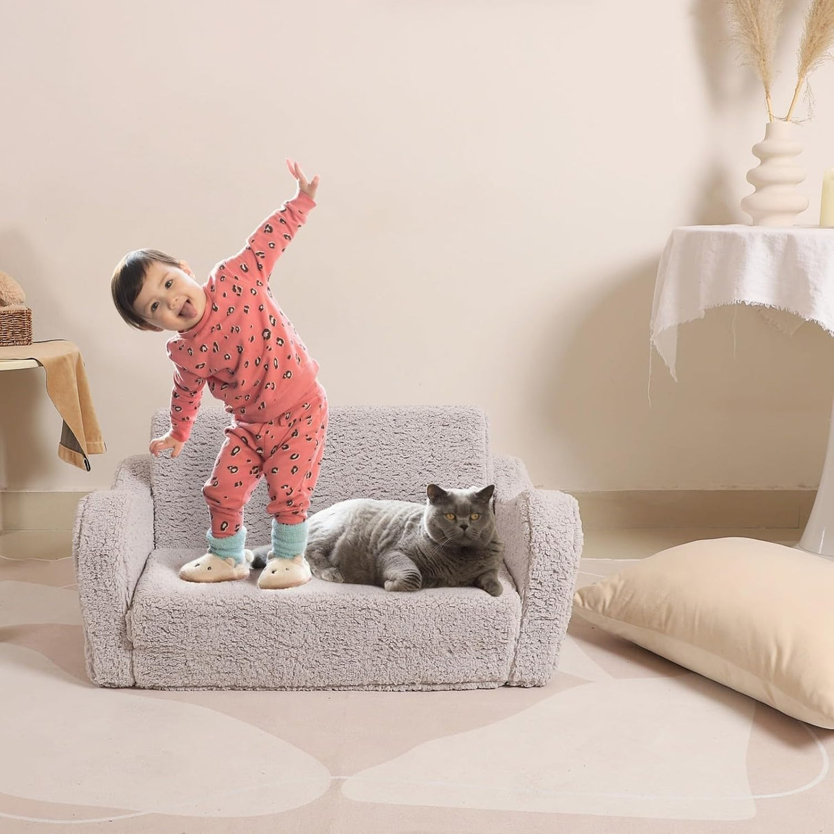Silla extra ancha para niños pequeños suave 2 en 1, Gris