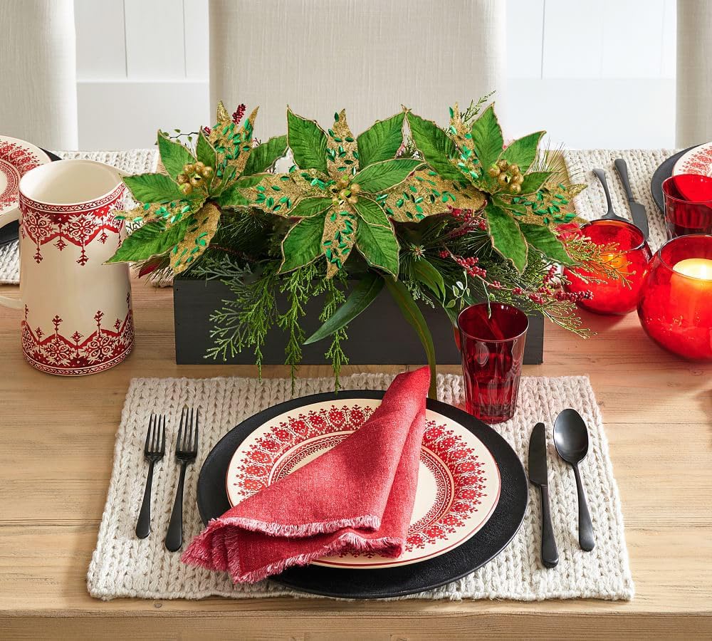 Flores Poinsettia Artificial Briful 12'' Set de 4 para Decorar