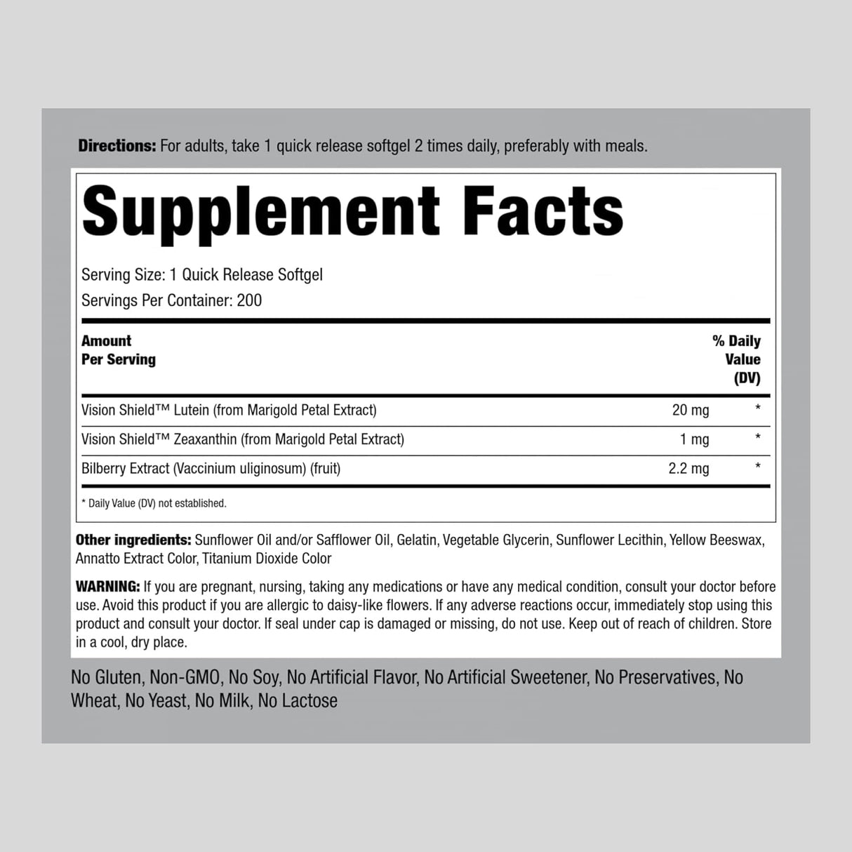 Piping Rock Suplementos de luteína y zeaxantina 200 cápsulas