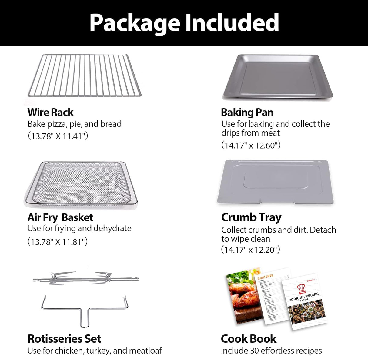 Freidora de aire 32QT, 19 en 1, con accesorios, modelo 1800w