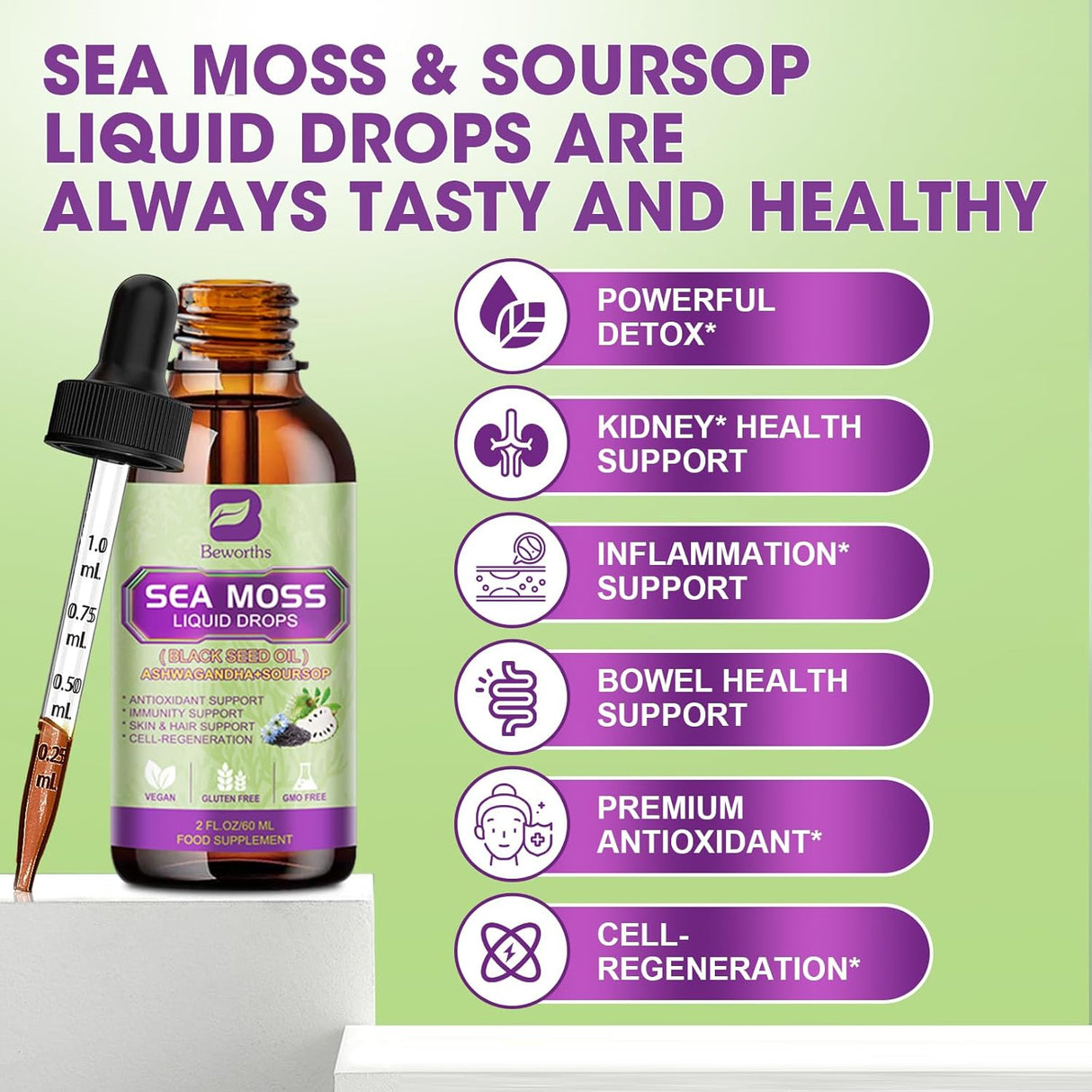 Sea Moss Líquido - Irish, Black Seed, Ashwagandha, Elderberry