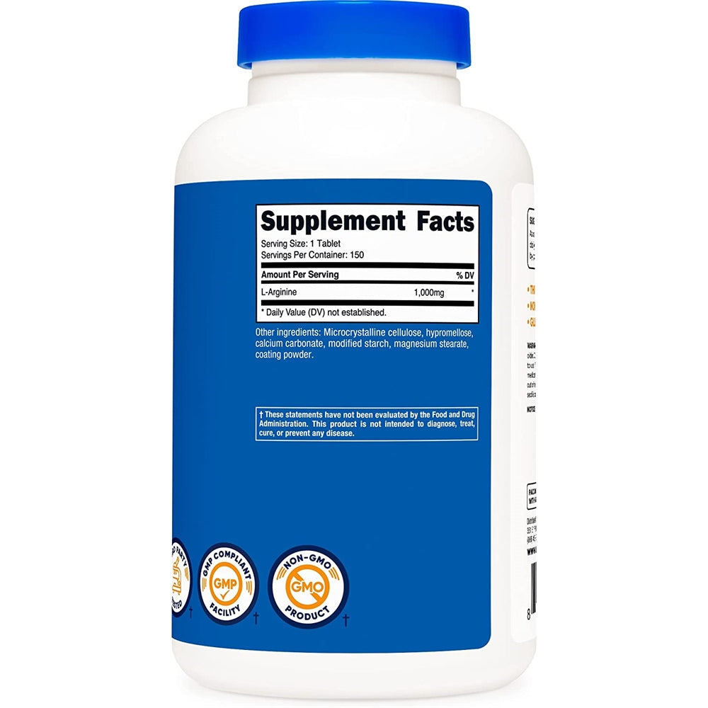 Suplemento L-arginina 1000 mg de aminoácidos 150 tabletas
