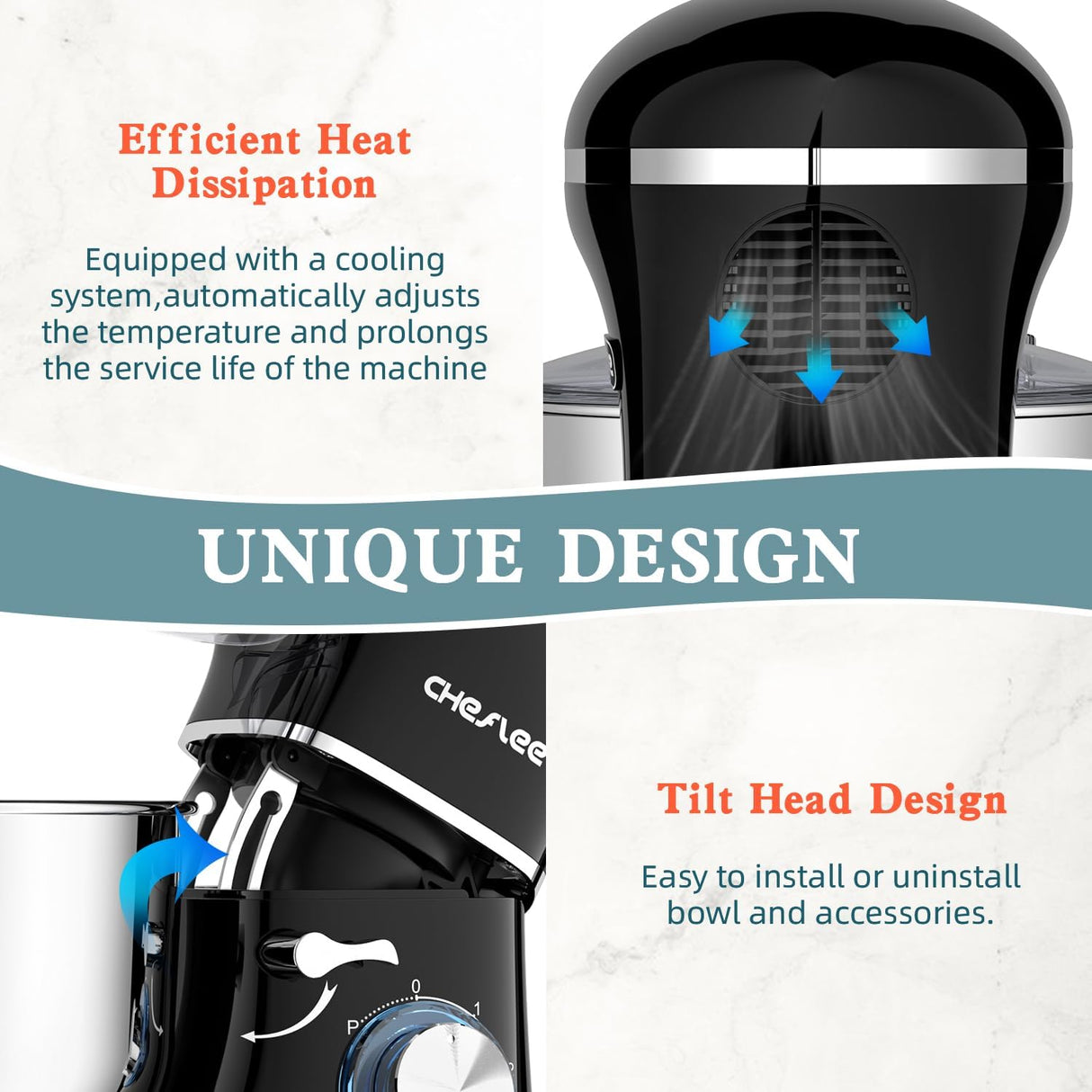 Batidora de pie CHeflee, 600W, 6.5QT, 6+P, accesorios incluidos
