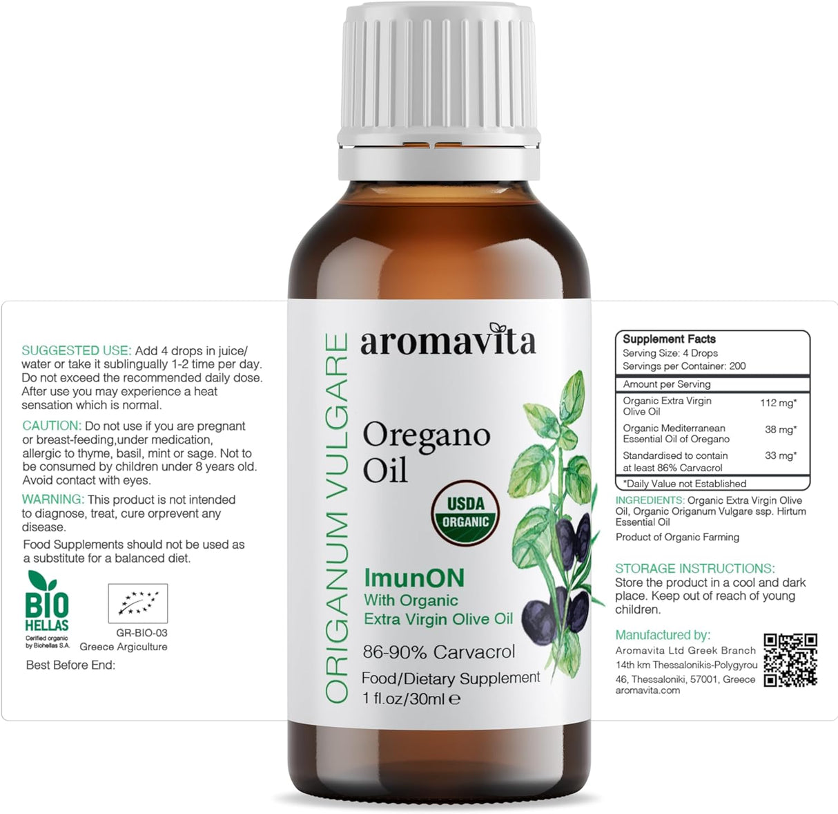 Aceite de Orégano Orgánico Griego - Extra Fuert, Apoyo Inmune