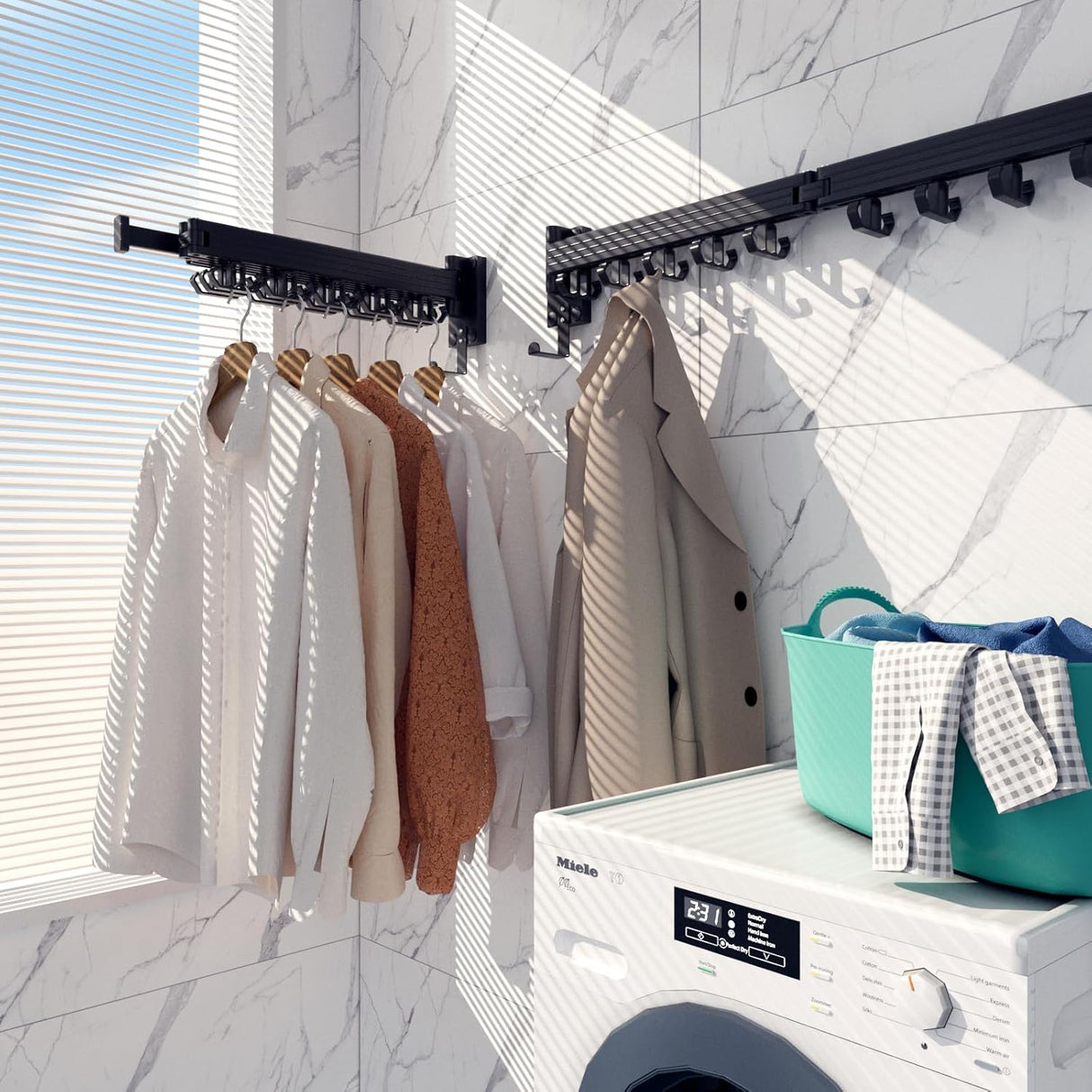 Tendedero de Pared Plegable con Ganchos para Ropa