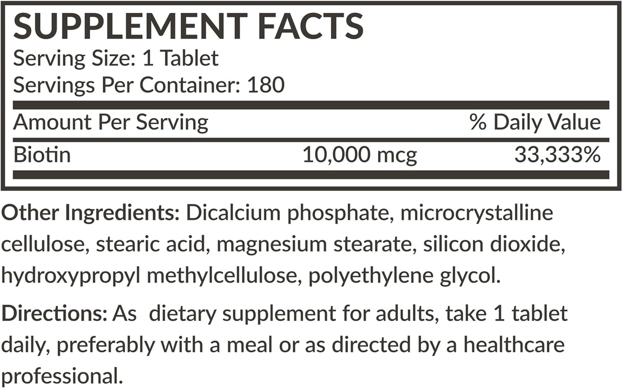 Biotina 10,000 MCG comprimidos alta potencia para cabello, piel y uñas