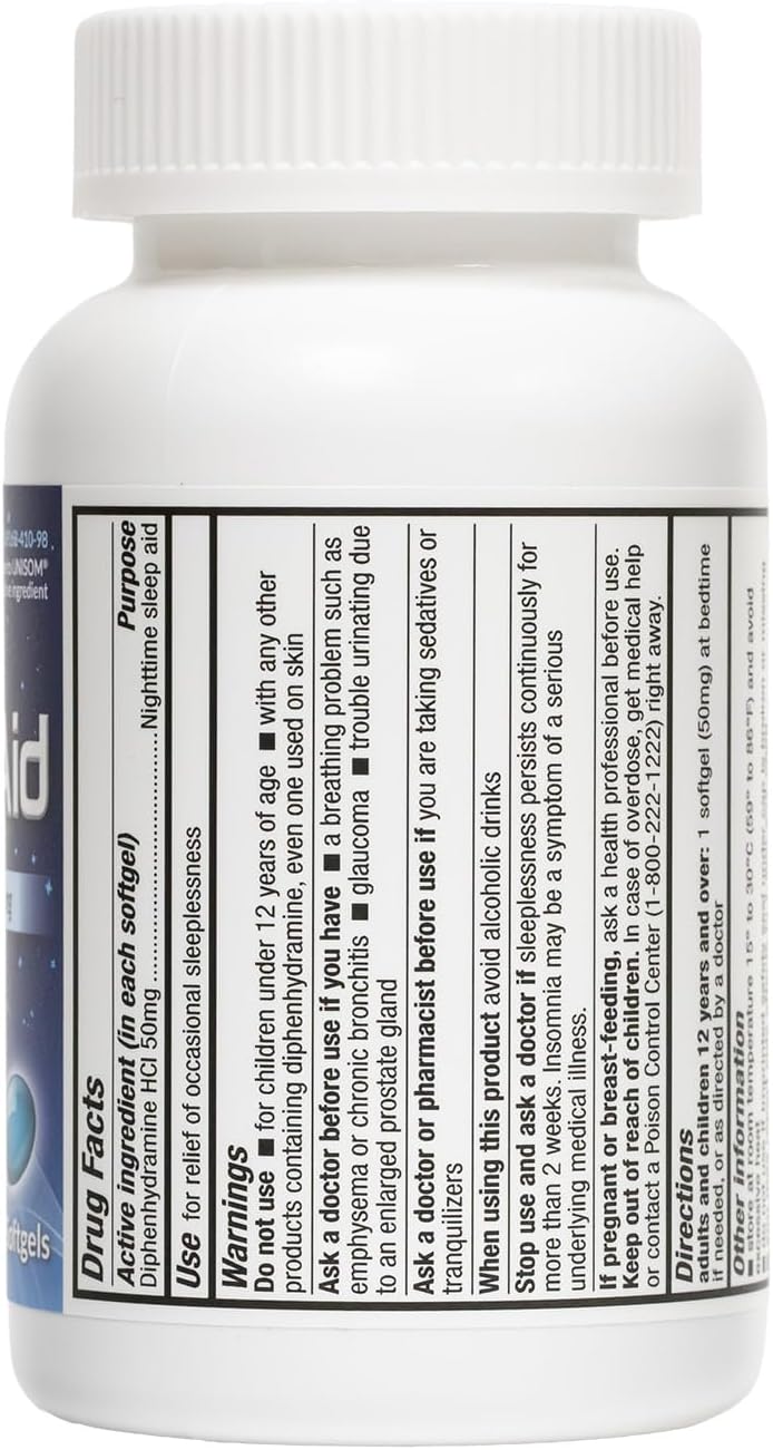 Suplemento para dormir HealthA2Z® con Diphenhydramina 50mg 200 cápsulas