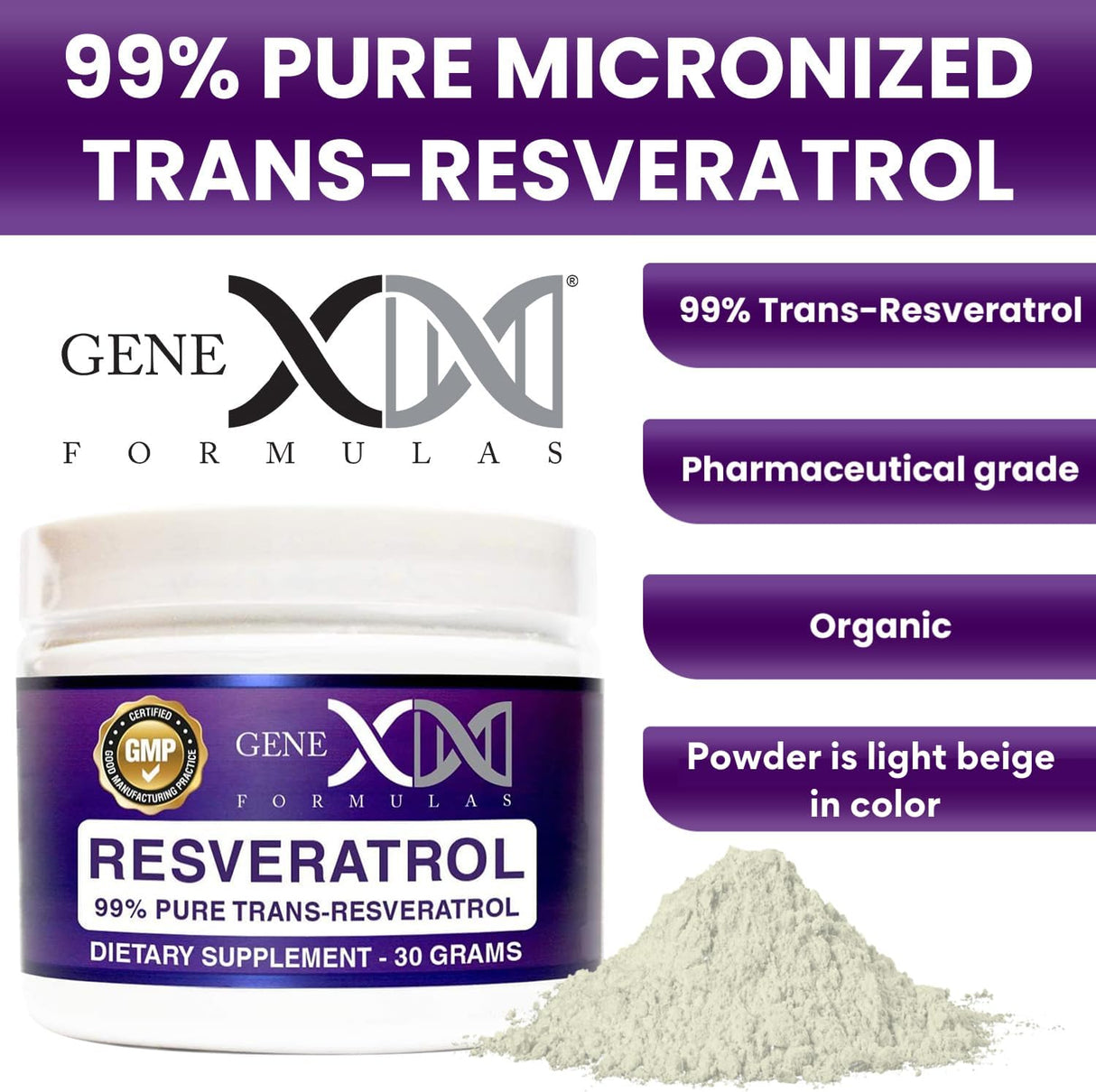 Suplemento GENEX Trans Resveratrol 1000 mg que sirve 99%