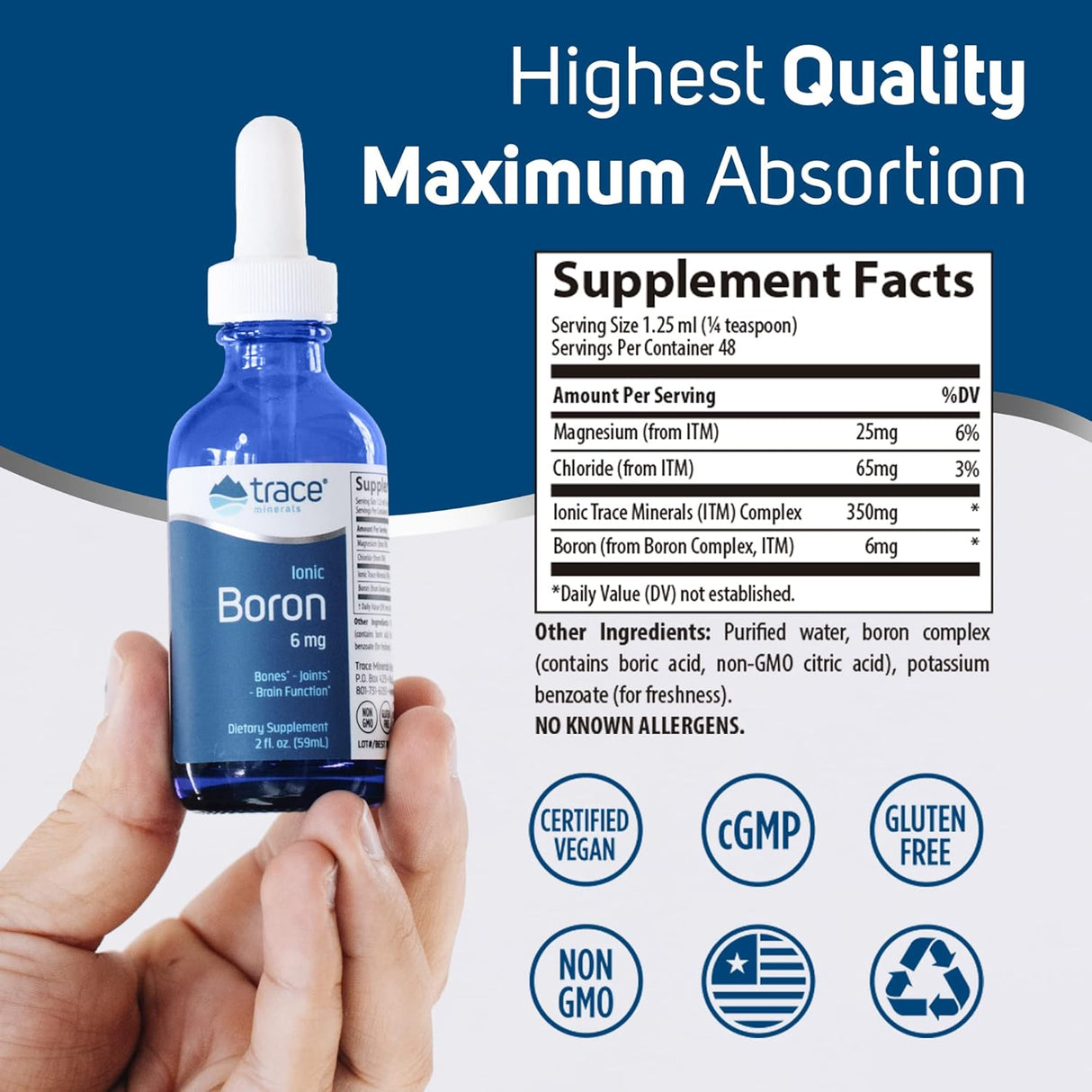 Suplemento Boro iónico líquido apoyan el metabolismo óseo