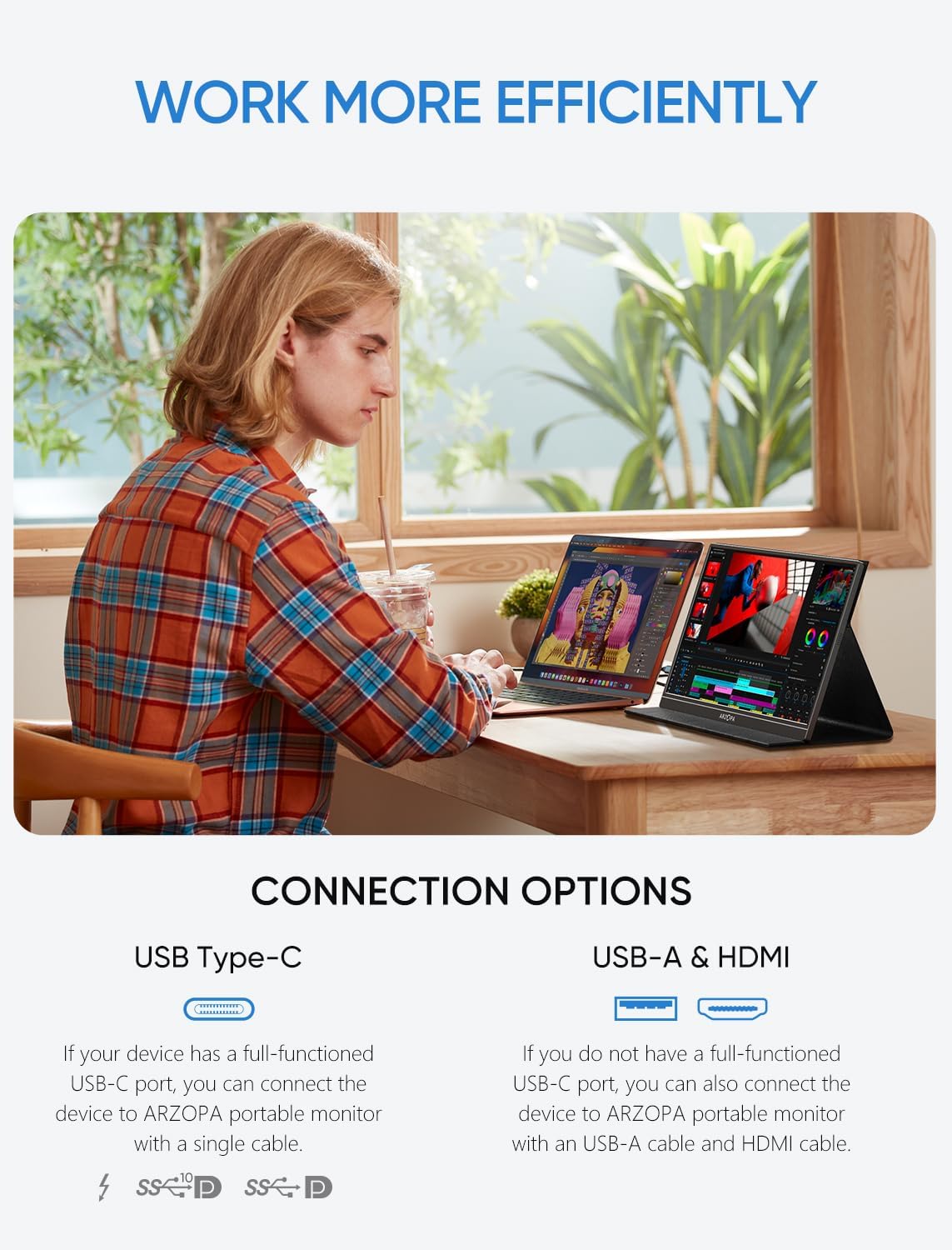 Monitor portátil ARZOPA 15.6'' FHD USB C HDMI HDR S1
