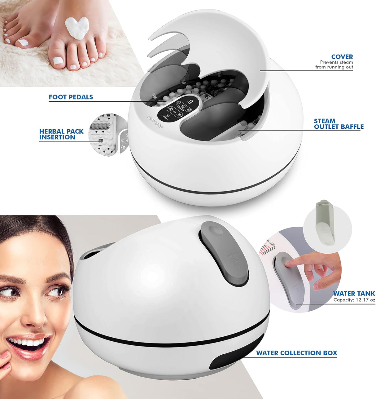 Masajeador de vapor para pies SereneLife SLFTSP140