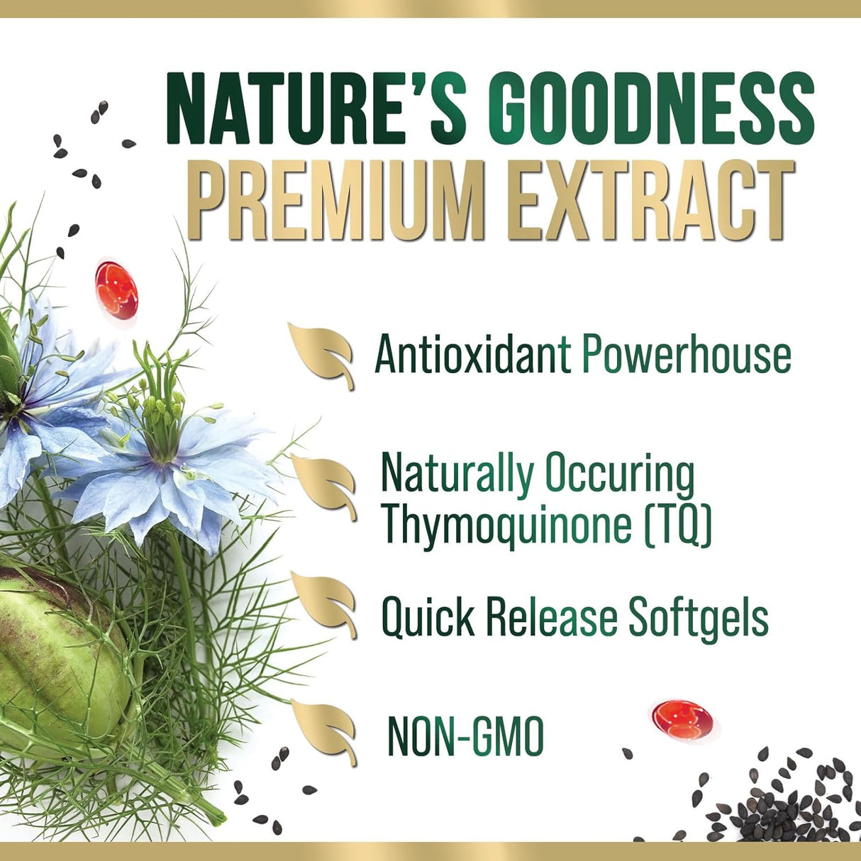 Aceite de Nigella Sativa 1000mg - Natural, Antioxidante, 180 Softgels