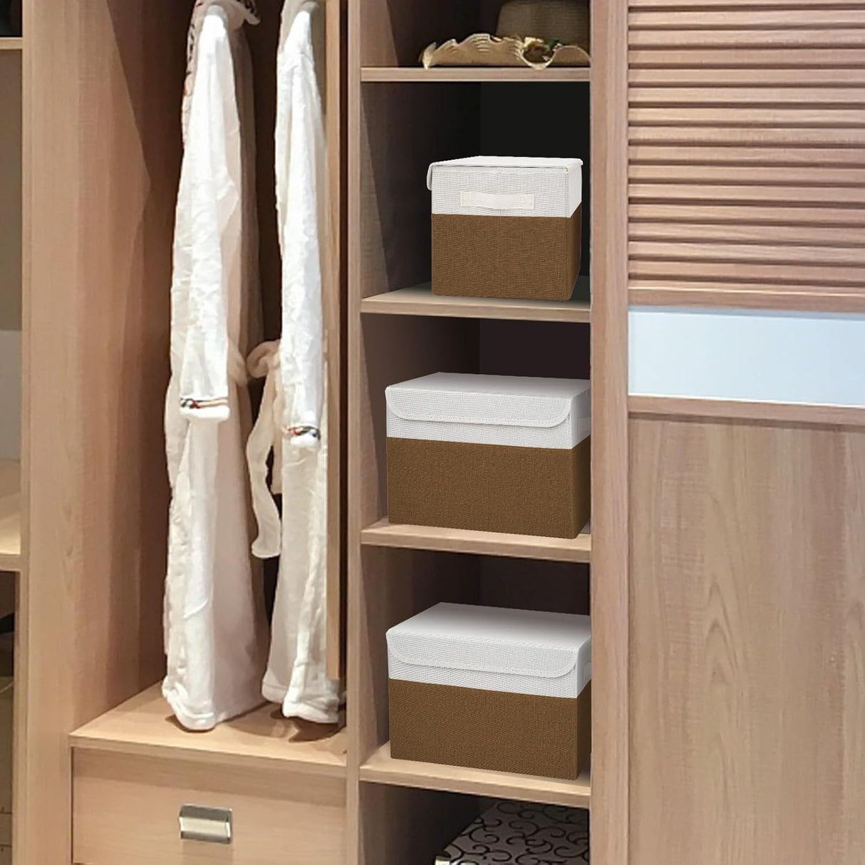 Cesta organizadora plegable de tela, 22 cuartos, tapa abatible