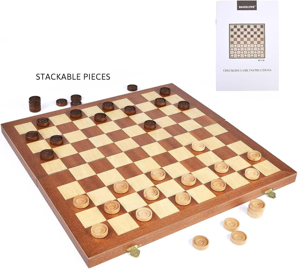 Juego de Damas VAMSLOVE 15 con Almacenamiento y Instrucciones