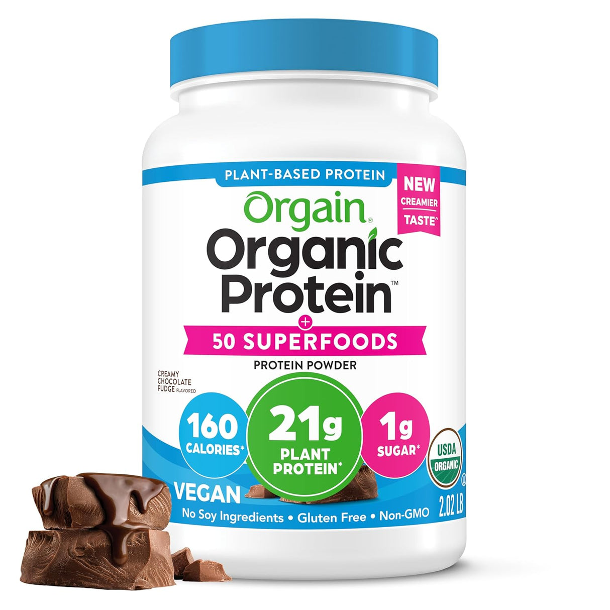 Proteína Vegana Orgain 21g, 10g Fibra, 2.02 lb, Sin Gluten