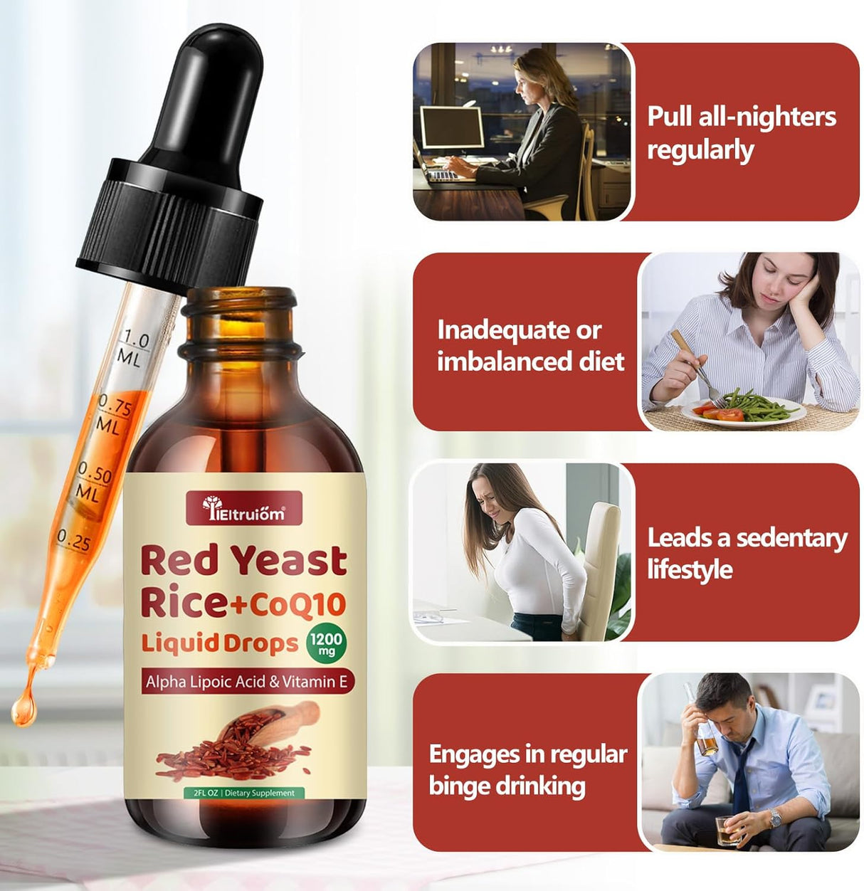 Red Yeast Rice con CoQ10, Orgánico, 1200mg, 2oz, Sin Citrina
