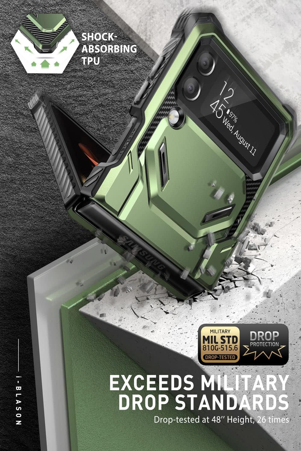 i-Blason Armorbox Series - Funda resistente para Samsung Galaxy Z Flip 4 5G (2022), con reducción de golpes y parachoques (Guldan)