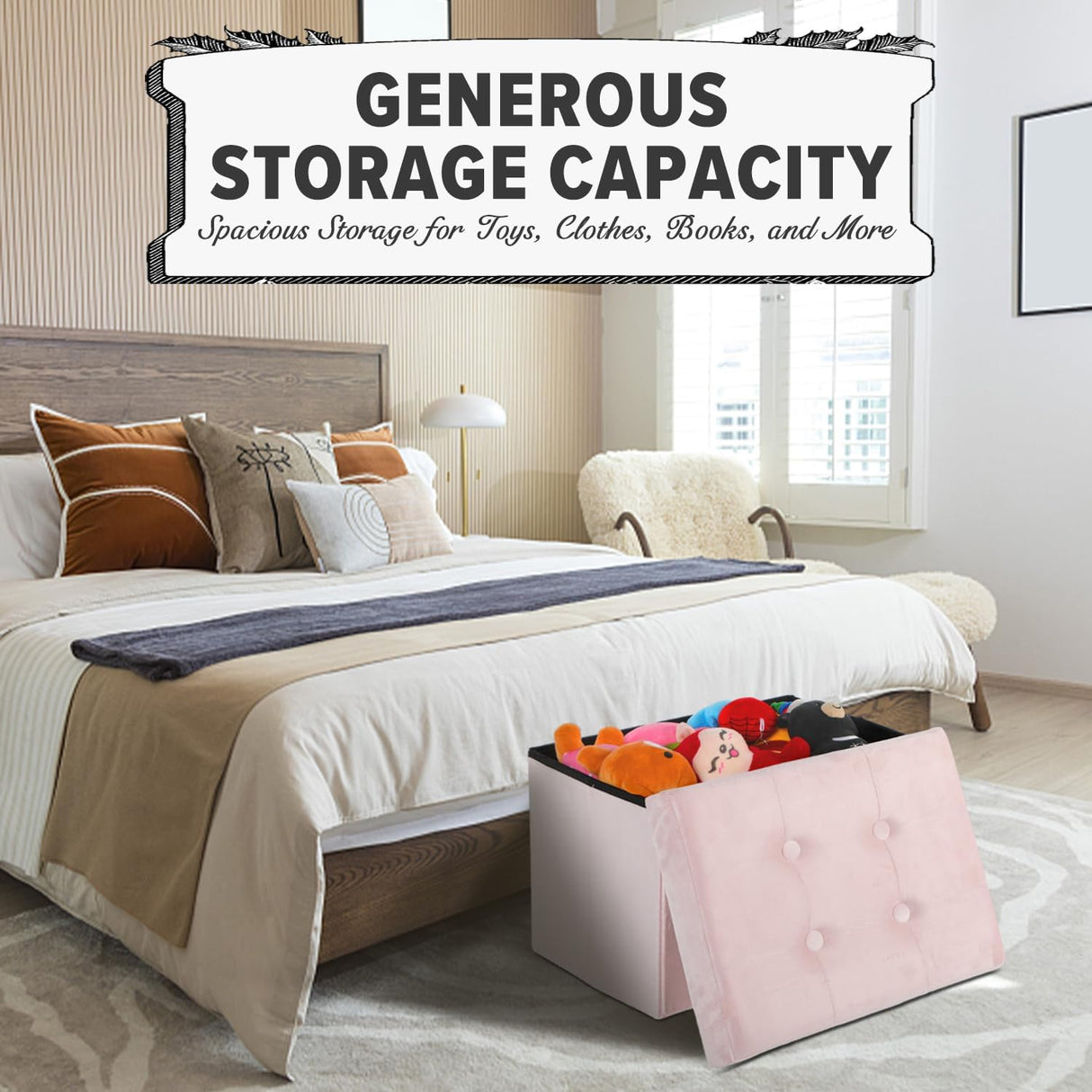 Ottomán de almacenamiento plegable con reposapiés moderno