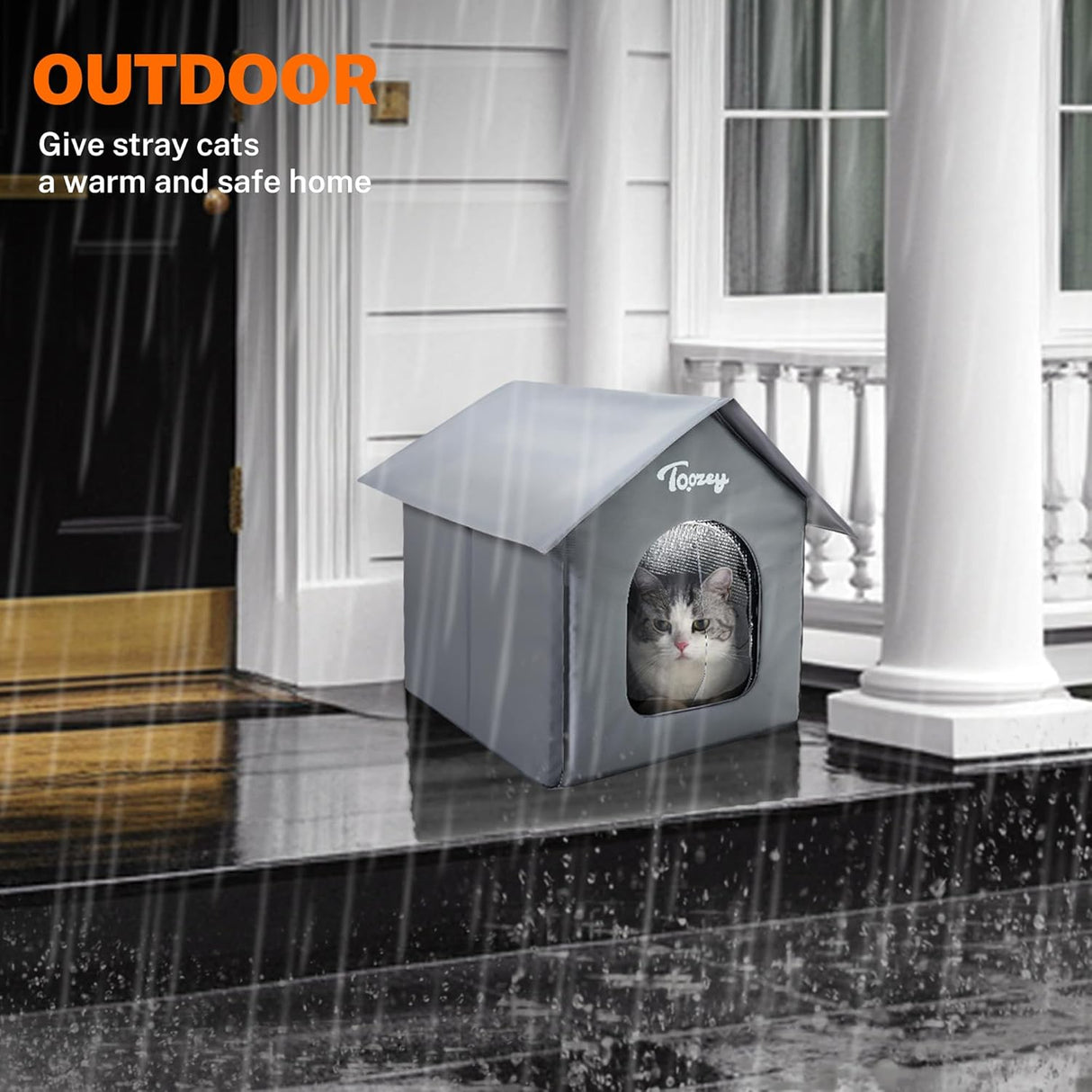 Casa para Gatos Exterior Toozey, Aislada, Impermeable, Modelo 2023