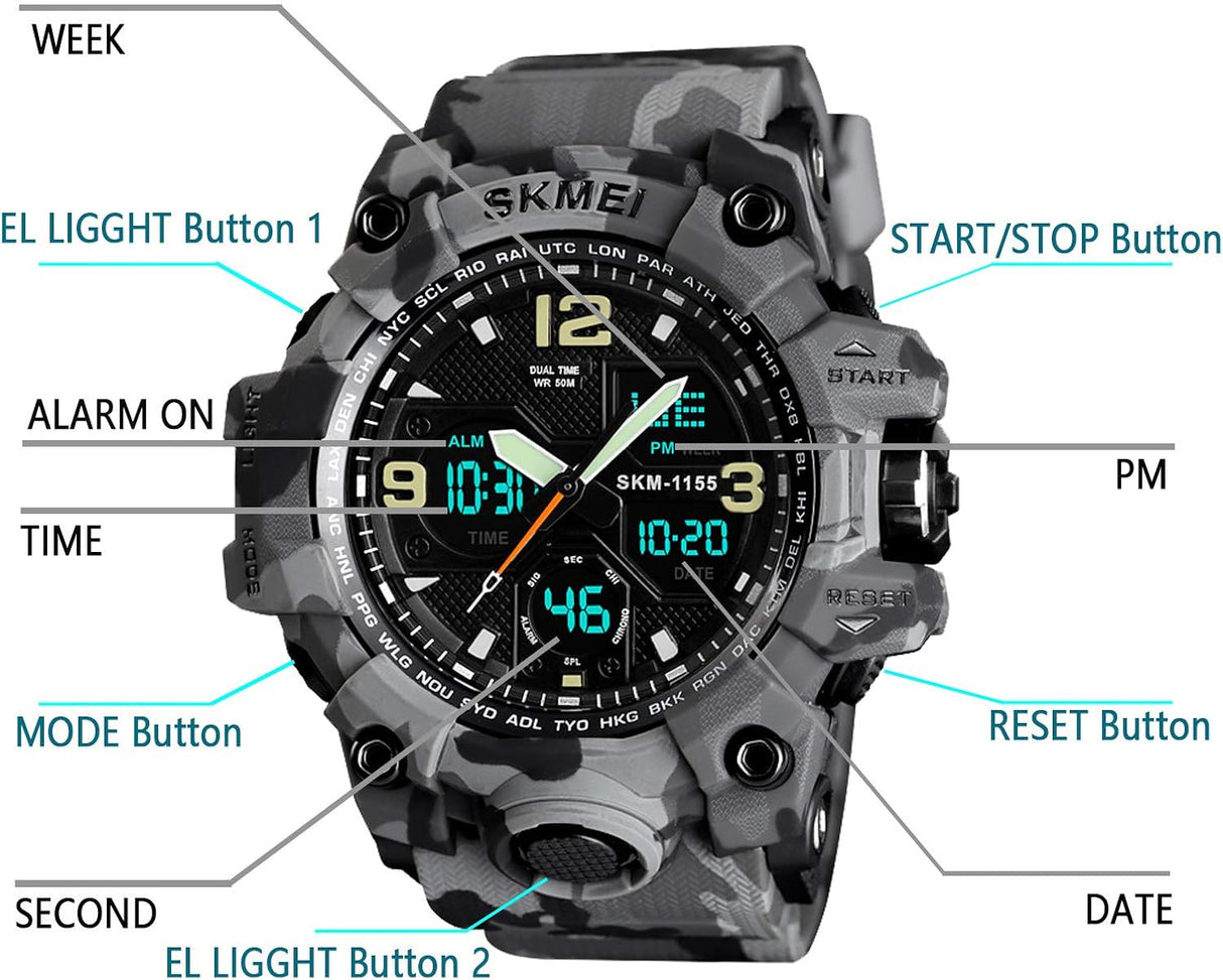 Reloj digital militar para hombre con alarma