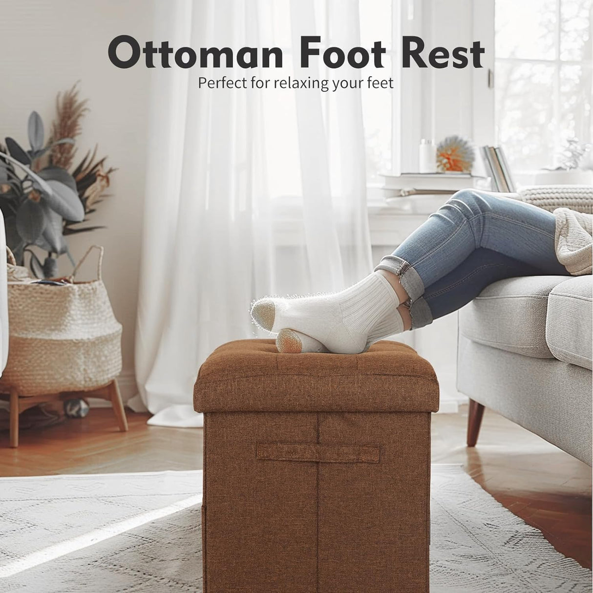 Ottomán de almacenamiento, reposapiés plegable con espuma, 350 lbs