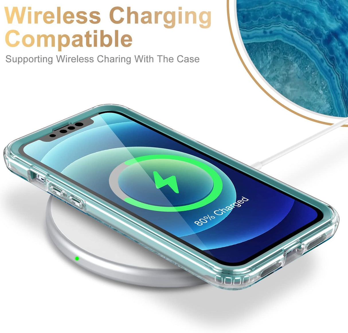 ESDOT Funda para iPhone 12, iPhone 12 Pro con protector de pantalla integrado, funda resistente con diseños de moda para mujeres y niñas, funda protectora para iPhone 12/12 Pro de 6.1 pulgadas, piedra de ágata