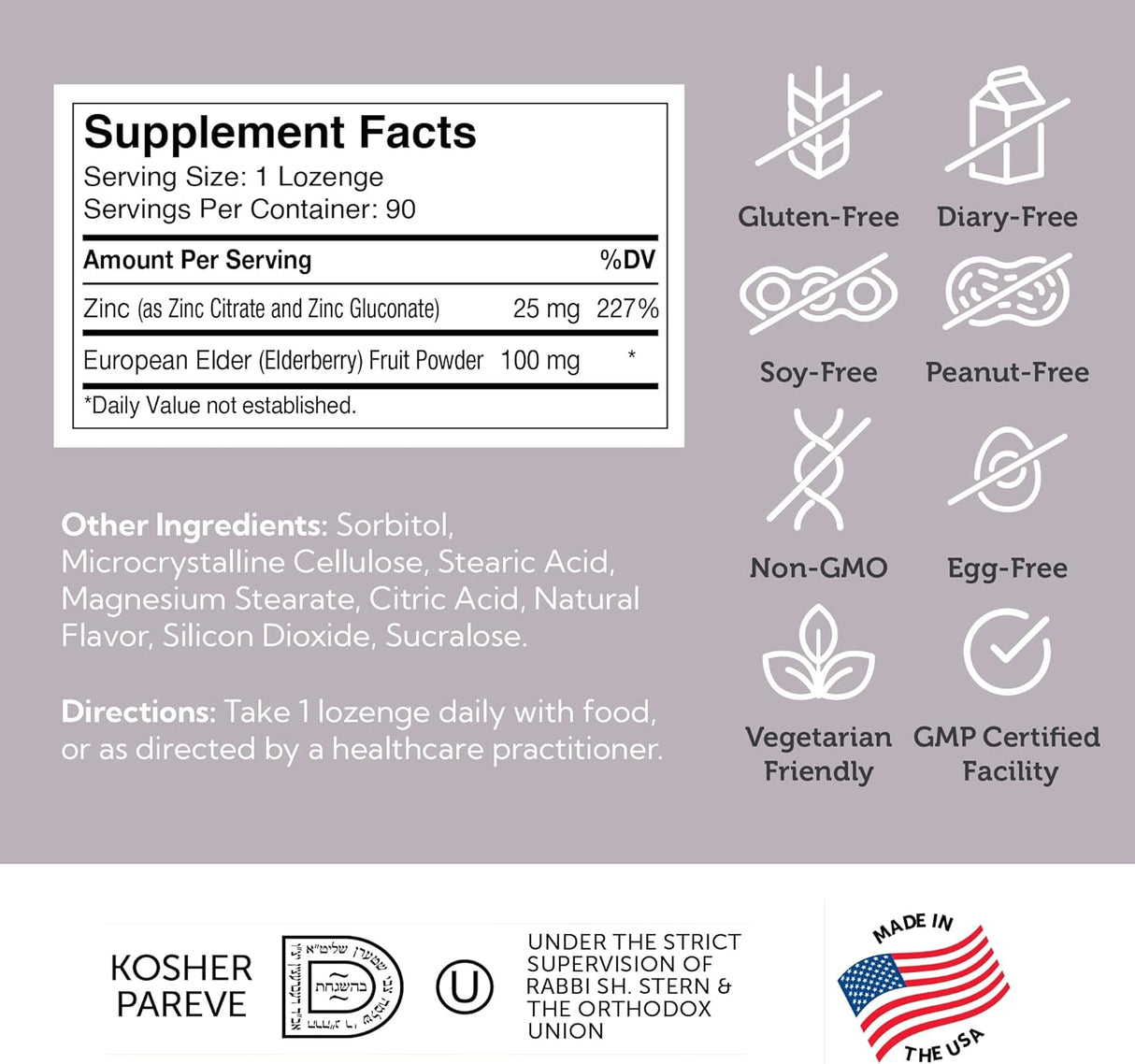 Suplemento pastillas de zinc con saúco masticables de 25 mg