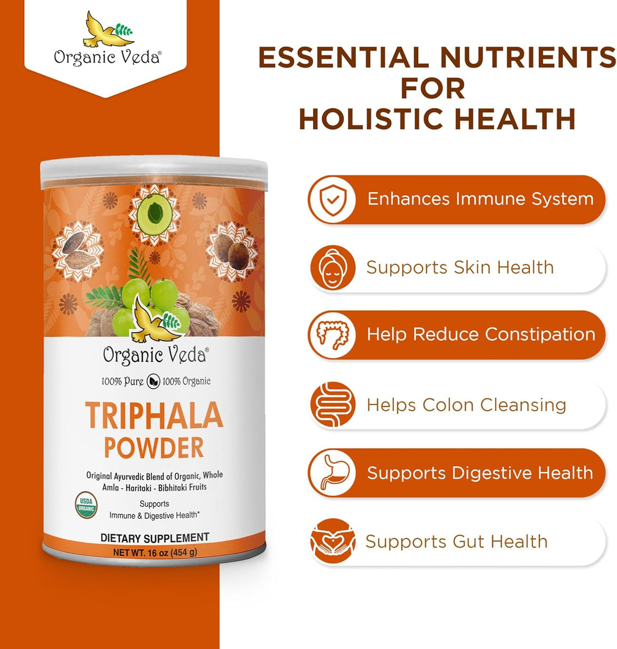 Suplemento Organic Veda Polvo de trifala puro 16 oz 454 gr