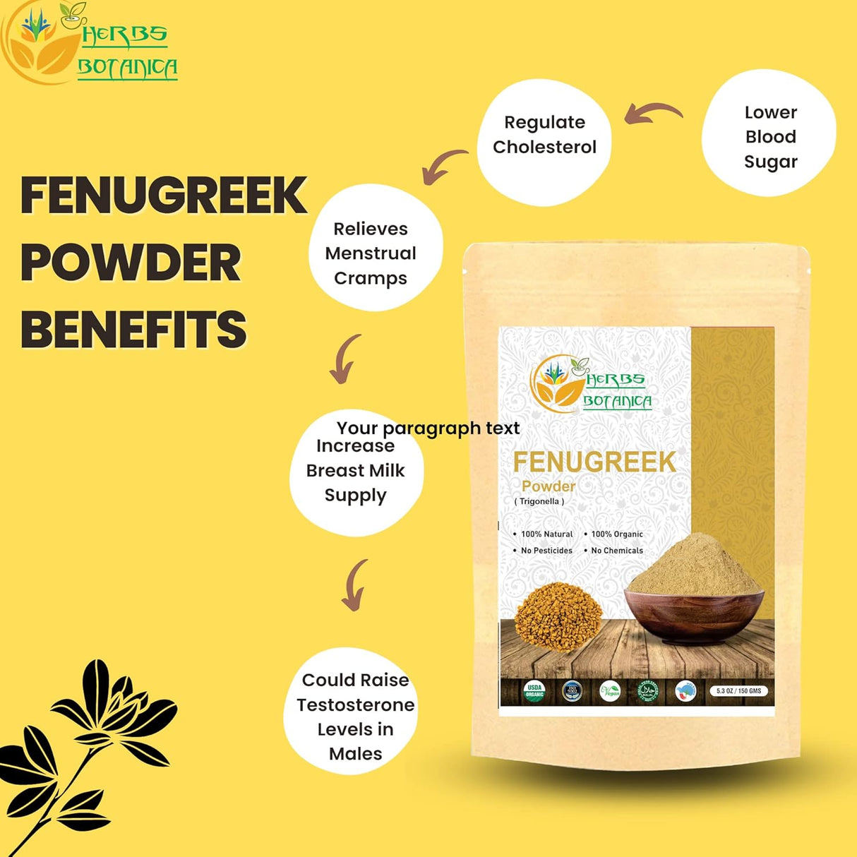 Polvo Orgánico de Fenogreco para Crecimiento del Cabello