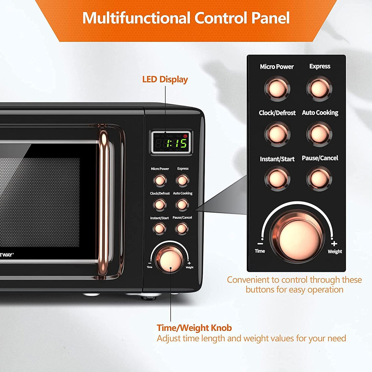Horno Microondas Compacto Moccha 0.7Cu.ft 700W, Funciones